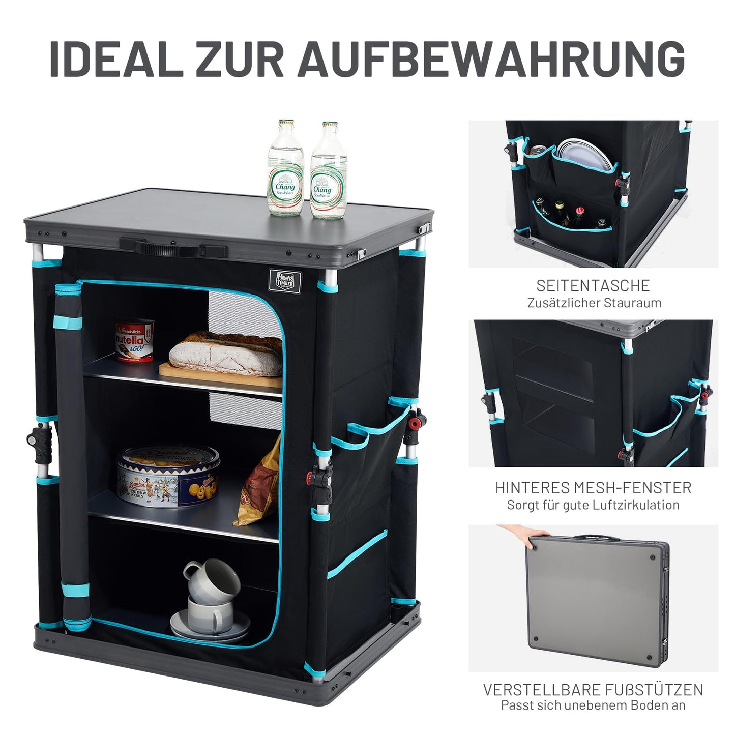 TIMBER RIDGE Folding Camping Cabinet Foldable Camping Kitchen Portable Car Cabinet Kitchen Box Foldable Cabinet All-in-one Portable with Carry Bag