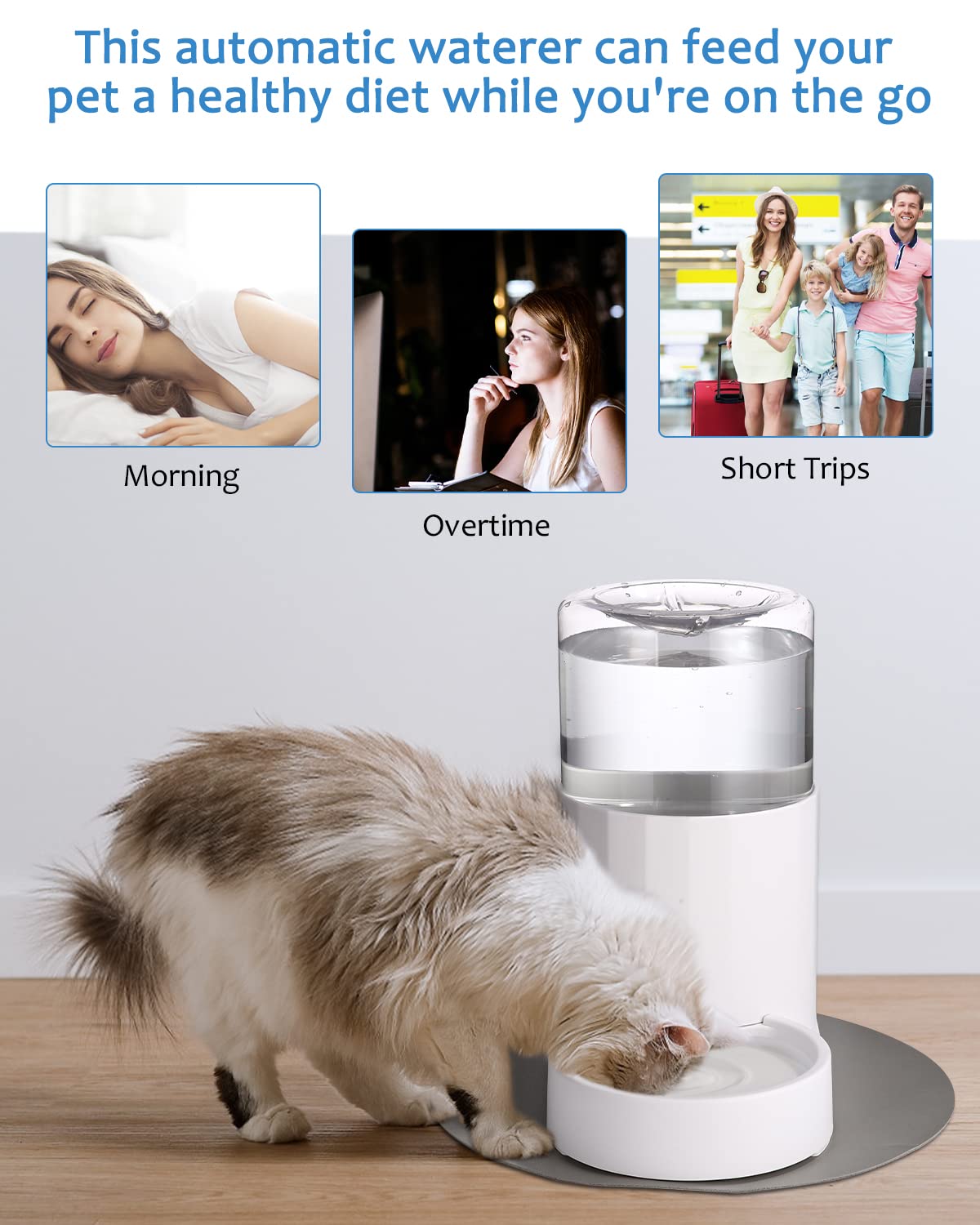 JOFLVA Pet Automatic Water Dispenser, 2.5L for Dogs Cats, Water Fountain Without Electricity, Non-Slip Base, BPA Free, with Placemat