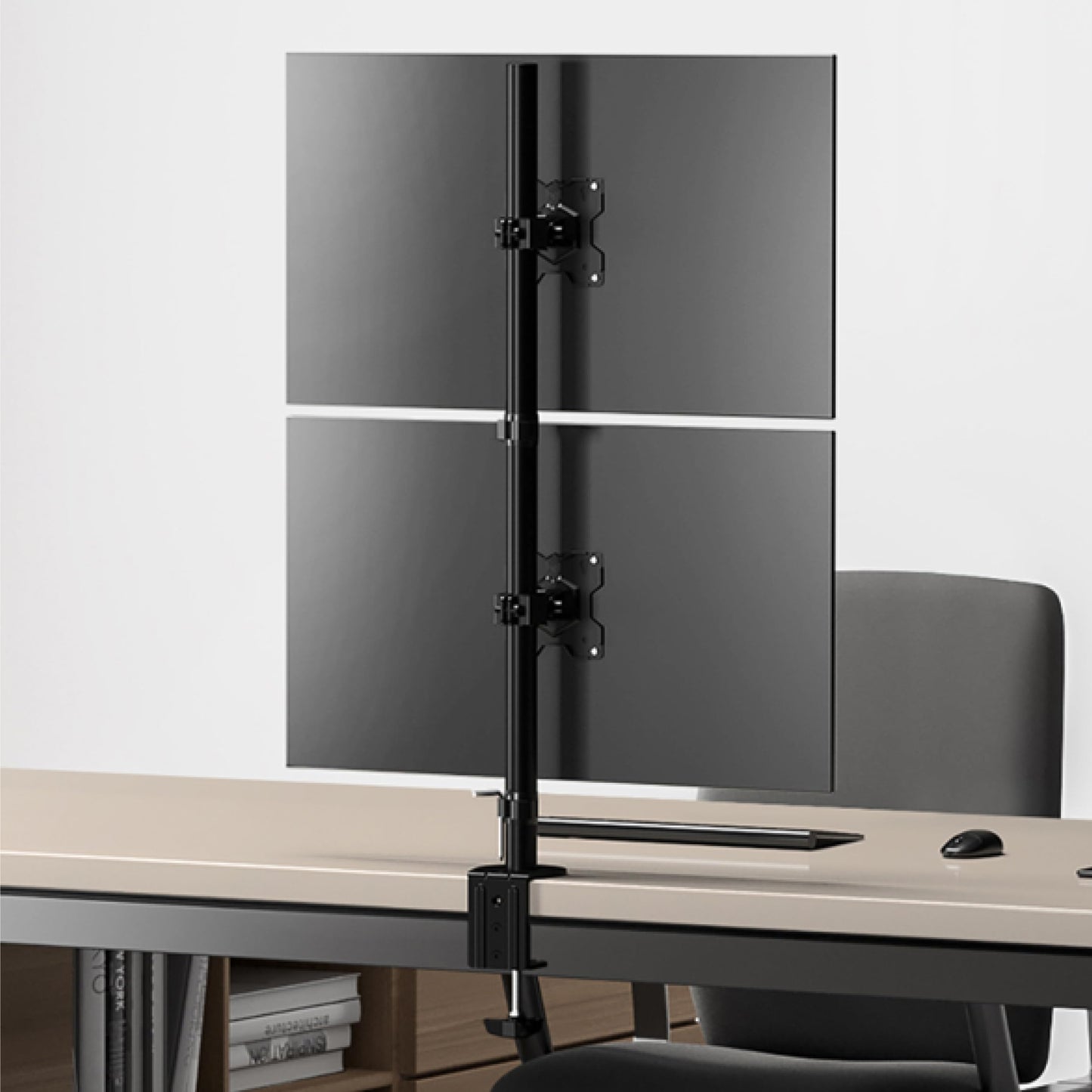 ONKRON dual monitor mount for 13-34 inch screens up to 8 kg per arm, VESA 75x75-100x100, adjustable stand for two monitors stacked vertically, black D208E-B.