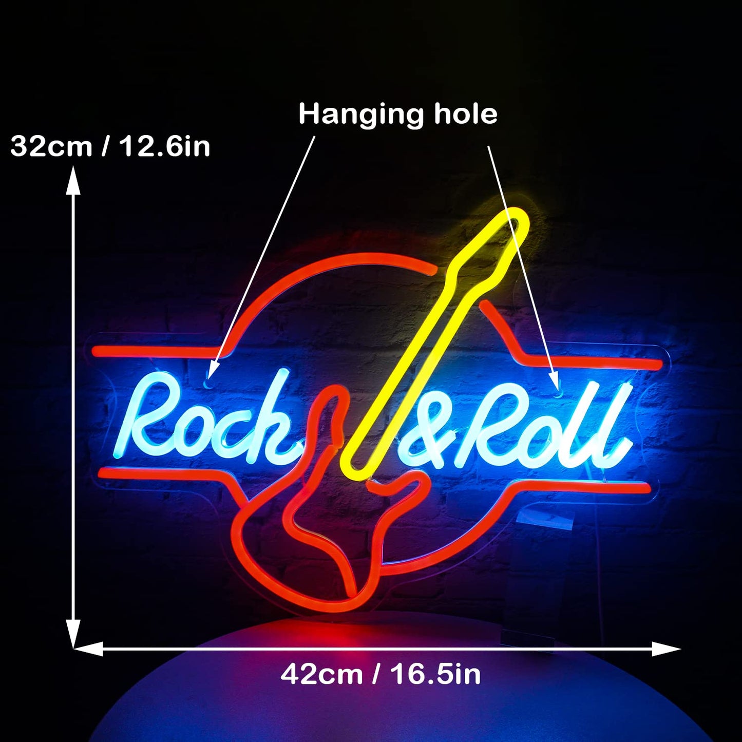 SIGNSHIP Guitar Rock&Roll Neon Sign USB Powered Neon Sign Light Letters for Wall Room Decor LED Lights for Bedroom Concert Hall Bar Club Party Wedding Decoration Birthday Gift