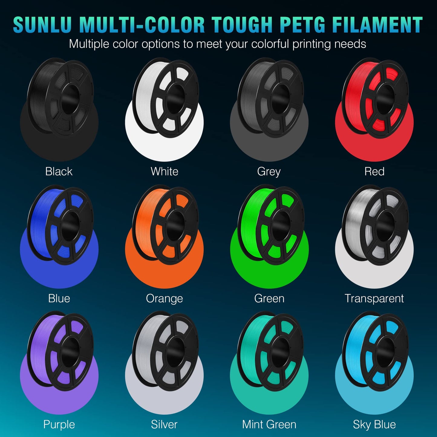 SUNLU PETG Filament 1.75mm, Neatly Wound Filament, durable PETG filament for 3D printers, Dimensional accuracy +/- 0.02mm, 3 kg (6.6 lbs), Black + Black
