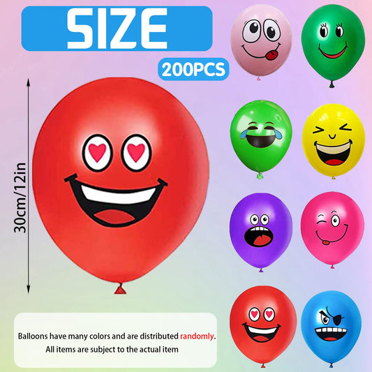20/50/100/200 pieces of Emotion Series Latex Balloons, 12 inch Smiley Balloons, Colorful Party Balloons, Cheerful Balloons for Baby Shower Birthday Decor Boys Girls (200)