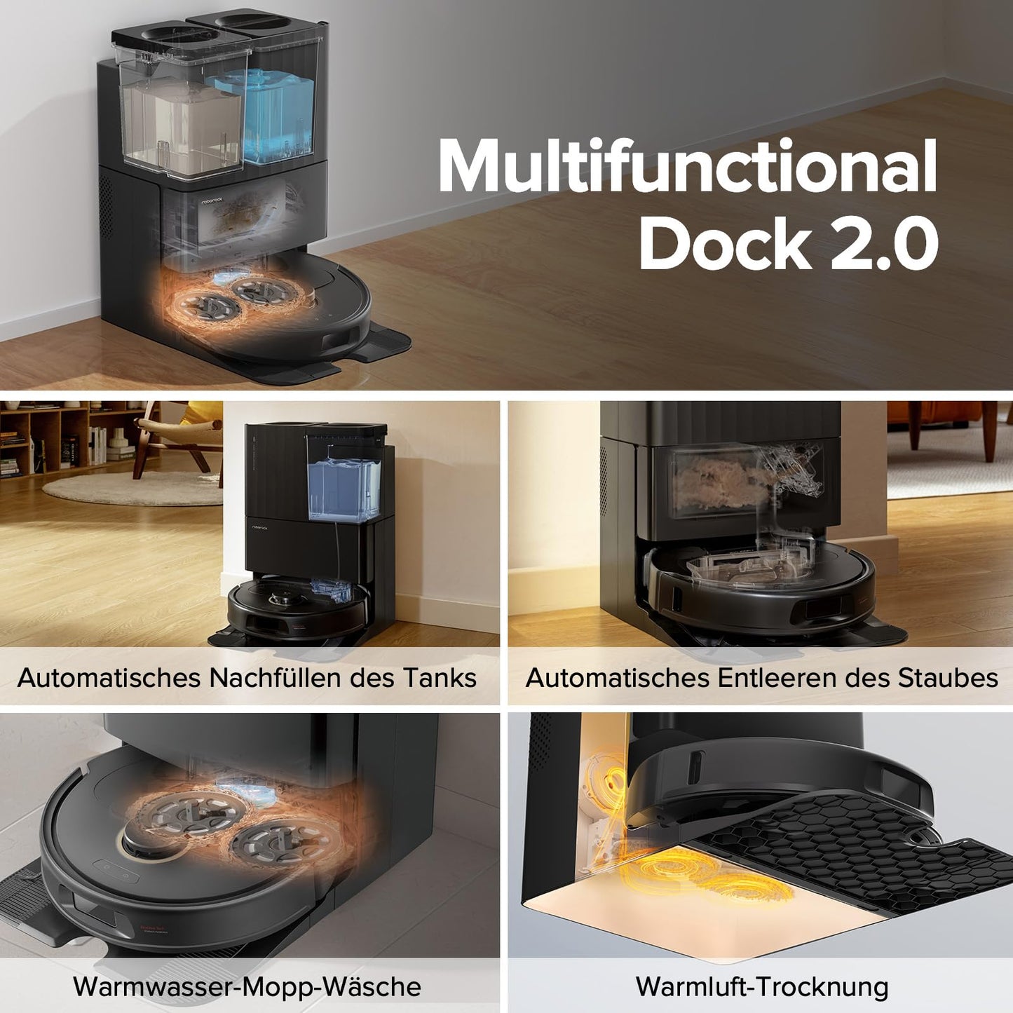 roborock Qrevo Pro Set robot vacuum with mopping function & lift-off mop, 7000Pa suction, FlexiArm Design™ edge cleaning, 60°C hot water mop wash, includes 2 extra mops, robot vacuum set (Black)