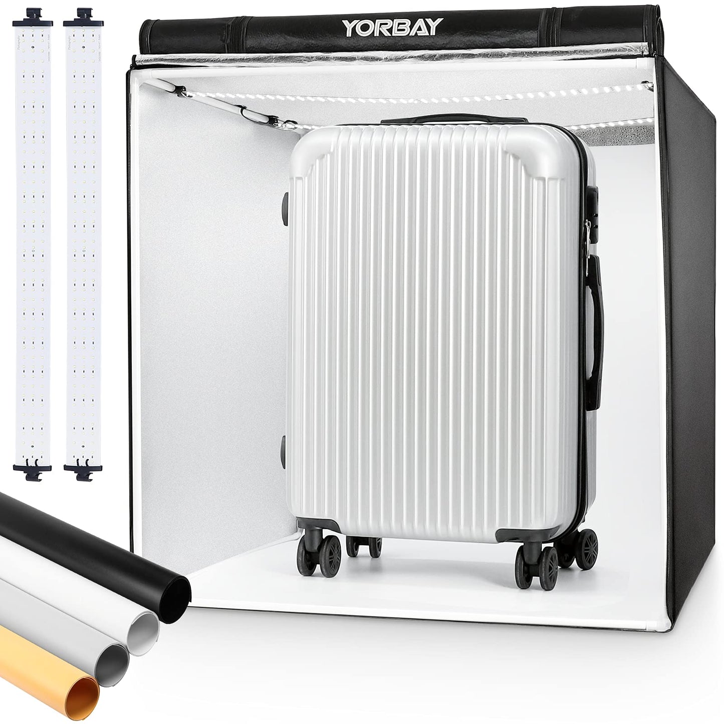 Yorbay photo studio set 80 x 80 x 80cm CRI 95+ LED lightbox light cube professional photography light tent incl. 4 PVC background sheets (black, white, gray, warm white) Reusable