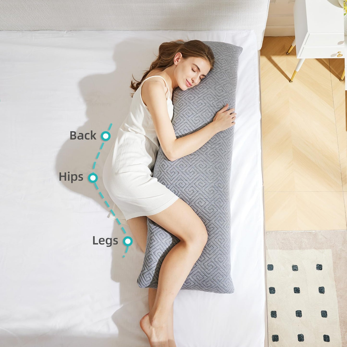 NOFFA Side Sleeper Pillow 39 x 137 cm Long pillow for side sleepers with shredded memory foam Pregnancy pillow Viscoelastic foam body pillow with cover, adjustable filling