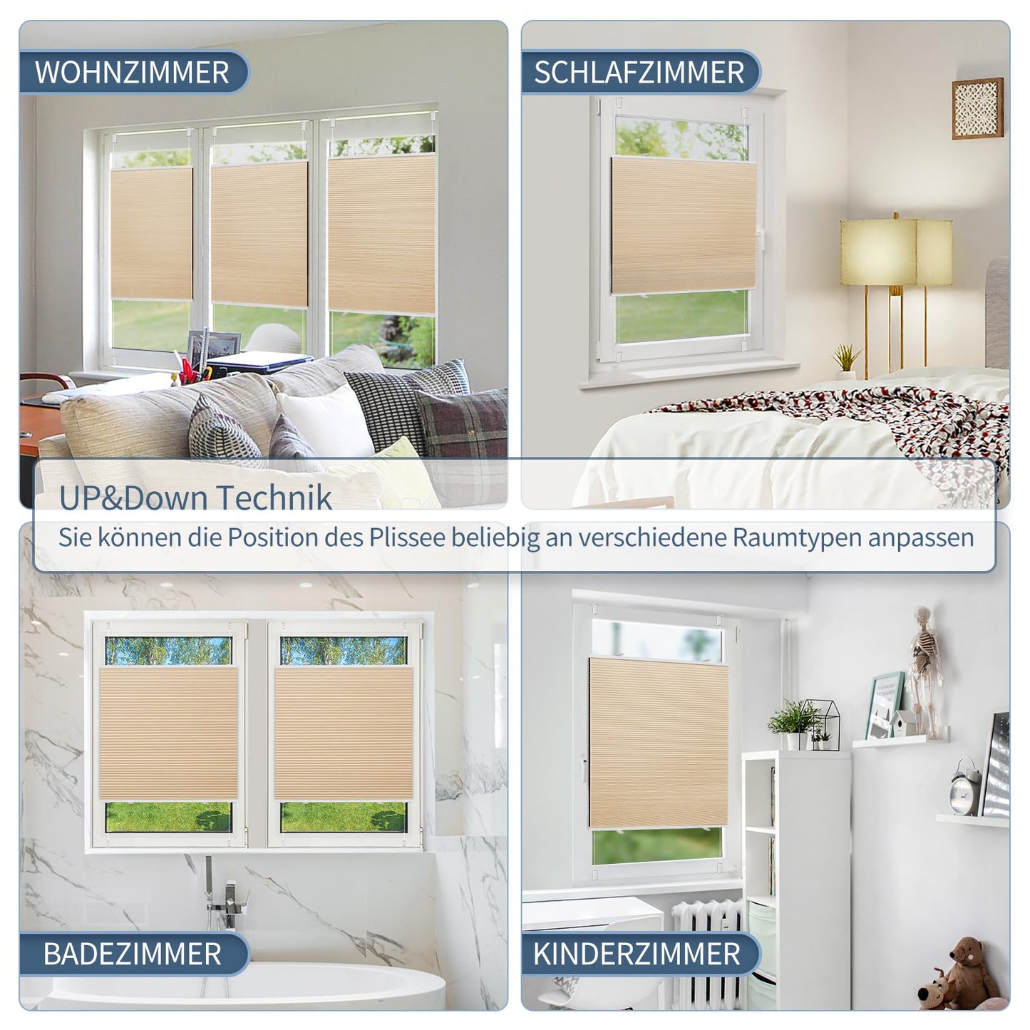 Grandekor blackout pleated honeycomb pleat without drilling White-Beige 65x110cm (WxH) Clamp Fix Pleated without drilling blackout thermal roller insulation, privacy - & sun protection