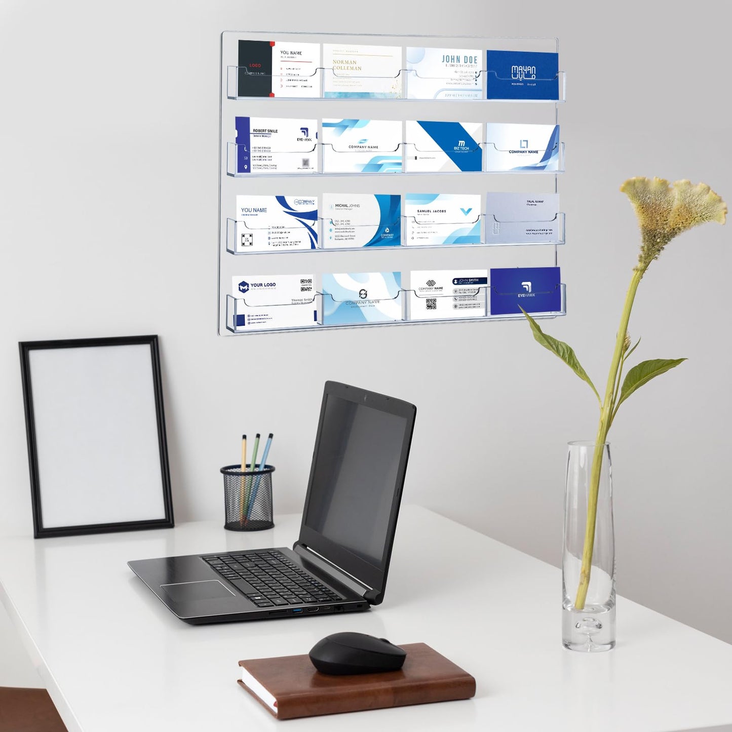 Keweni Acrylic Business Card Holder Wall Mount, Clear Sticker Display Rack Multiple clear acrylic card organizers Sticker display stand Pre-drilled index card storage 2PCS