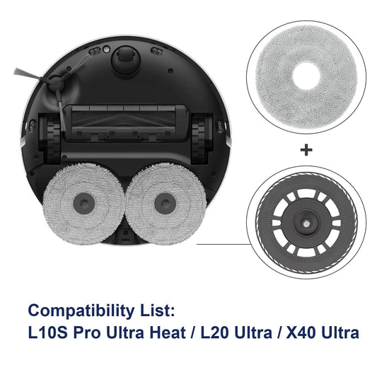 Mop pads with plates replacement parts for Dreame L10S Pro Ultra Heat / L10S Ultra Gen 2 / L20 Ultra / L40 Ultra / X40 Ultra / X40 Master / X30 Ultra / Mova E30 Ultra robot vacuum (2+2 pieces)
