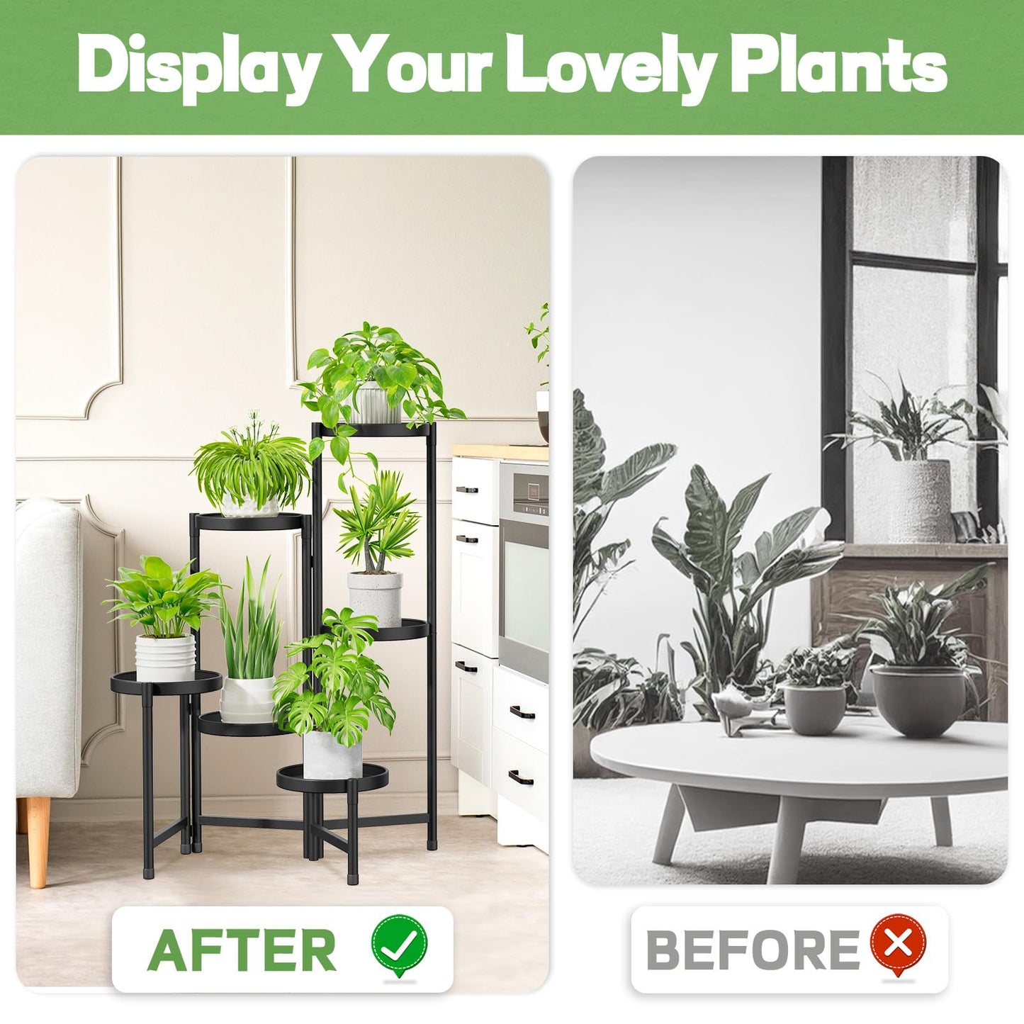 JC-Houser 6-Tier Plant Stand Flower Stand Metal, Plant Rack Flower Shelf Corner Indoor Outdoor, Foldable Flower Ladder Plant Stairs Plant Stand for Garden Balcony Living Room (Black)