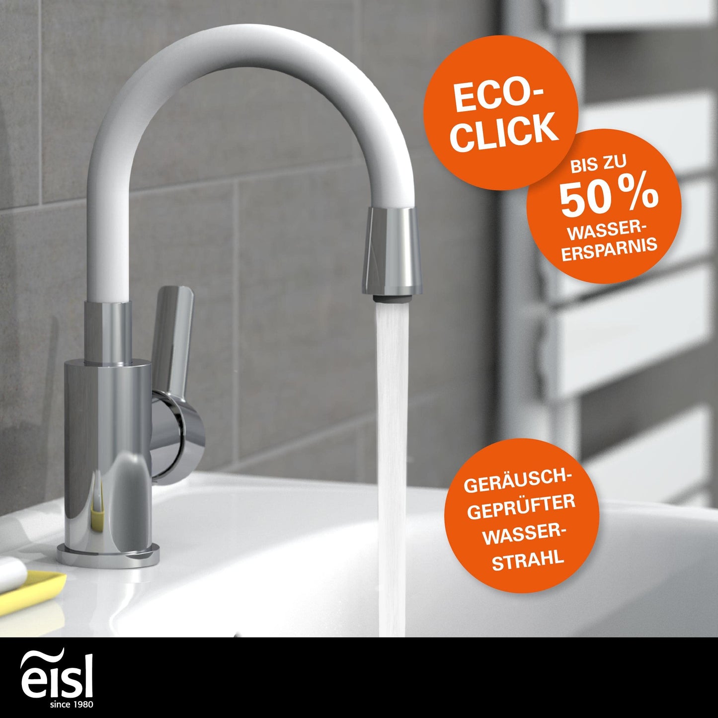 EISL Basin Mixer FLEXO, flexible spout in white, bathroom faucet, adjustable tap for bathroom, NI075FLCRW