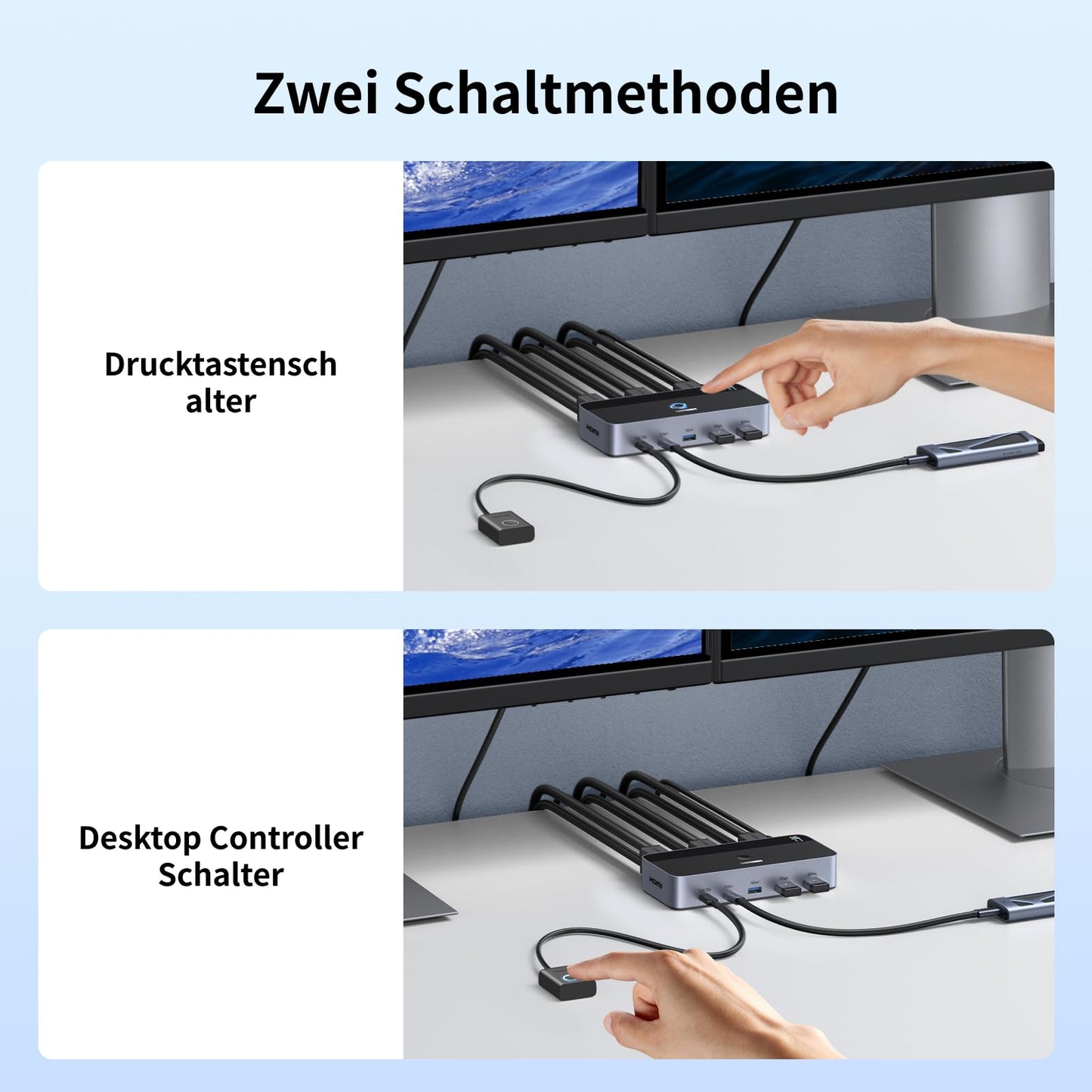 UGREEN HDMI KVM Switch 2 PC 2 Monitors 4K60Hz Keyboard and Desktop Controller Switching 4 USB 3.0 Ports Compatible with Windows/Linux/MacOS etc.