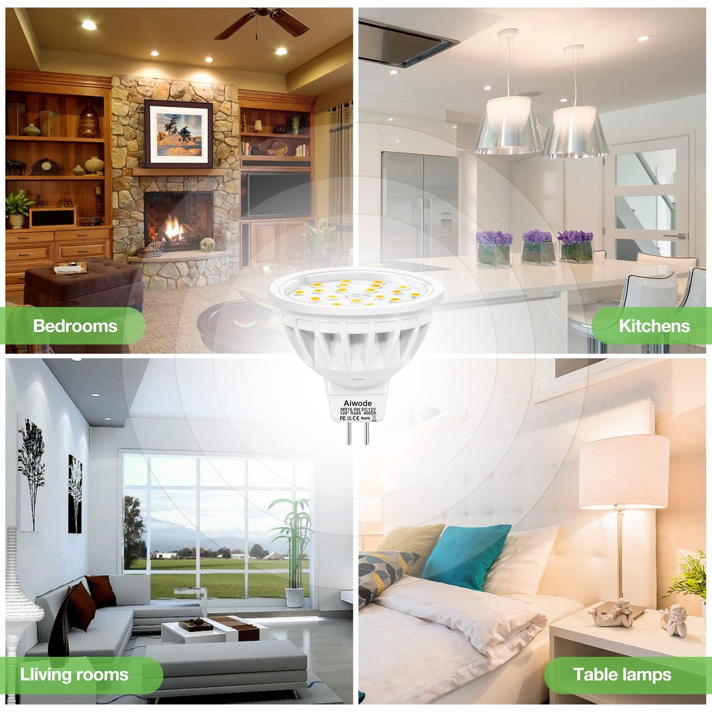 Aiwode GU5.3 MR16 LED Bulb, 5W Natural White 4000K, Replaces 50W Halogen Bulb, 600LM CRI85, 120° Beam Angle, DC12V Non-Dimmable Gu5.3 Spotlight, Pack of 10.