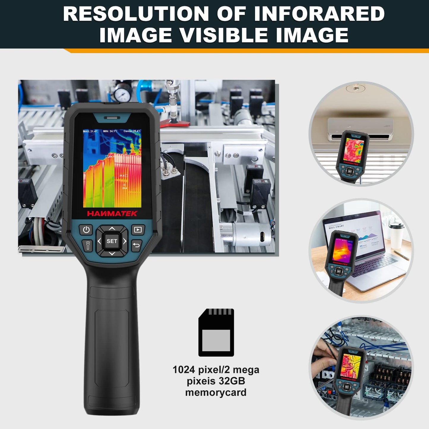 Infrared thermal imaging camera HANMATEK Ti120, resolution of 120 x 90 pixels, temperature range -20°C to +400°C, Professional thermal imaging camera ± 2% accuracy of the measurement value.