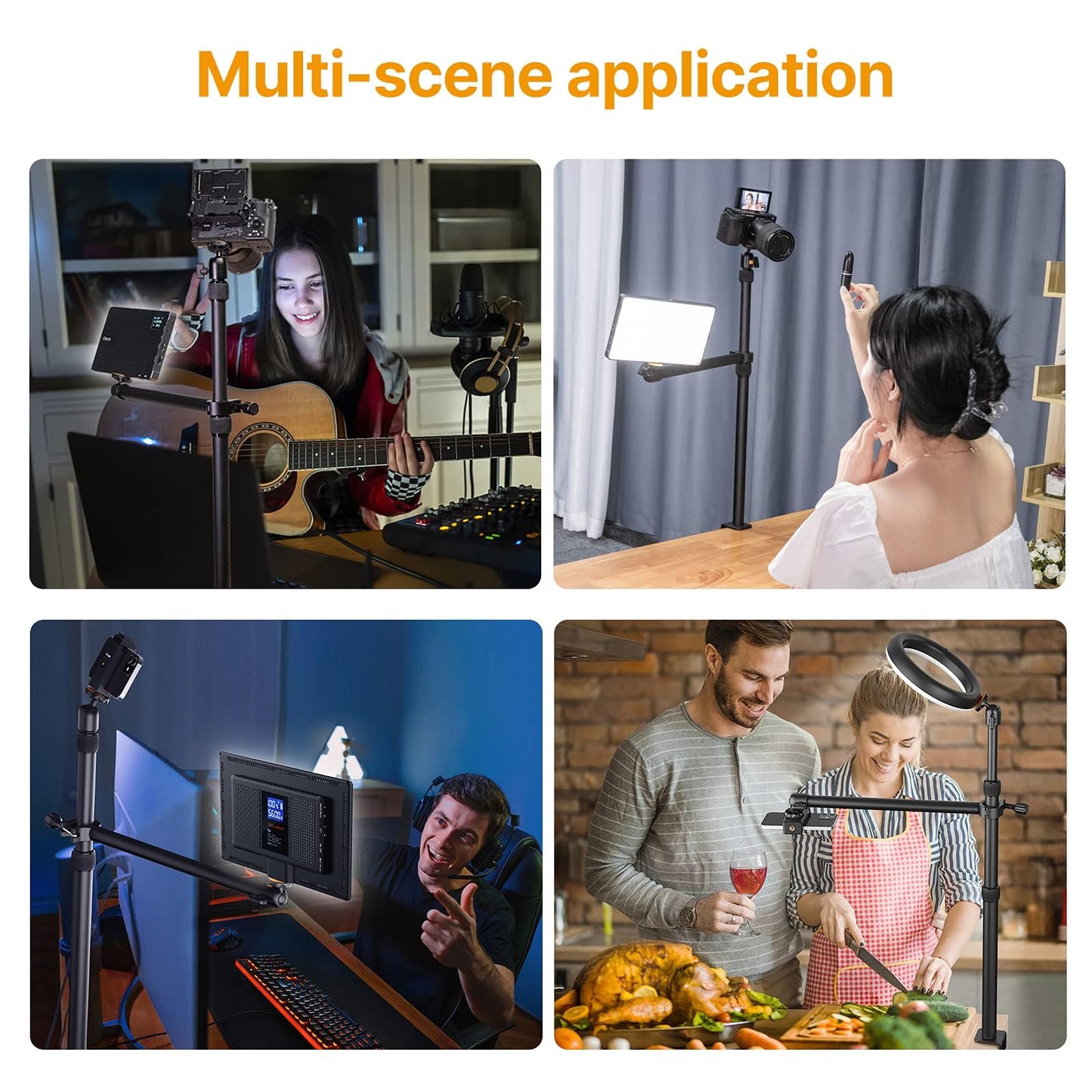 ULANZI LS02 Camera Table Stand, 44cm-105cm Adjustable, Overhead Tripod for Streaming & Gaming, Light Stand with Boom Arm, Clamp Stand with 360° Ball Head for Camera/Ring Light