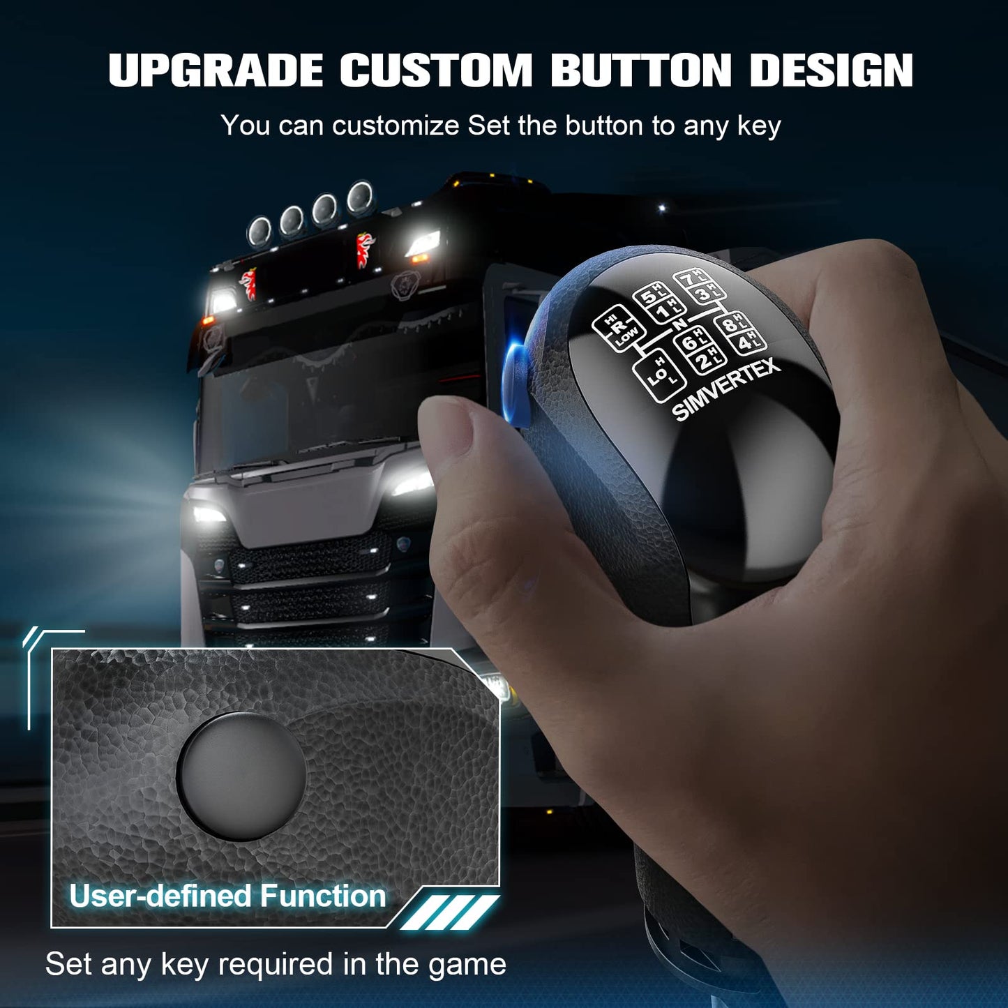 Aikeec USB Shifter Knob, 18 speed gear shift knob for Euro Truck Simulator 2 ATS ETS2, Truck Driver gear shift knob for Logitech G29 G27 G25 G920 G923 THRUST MASTER TH8A - Black