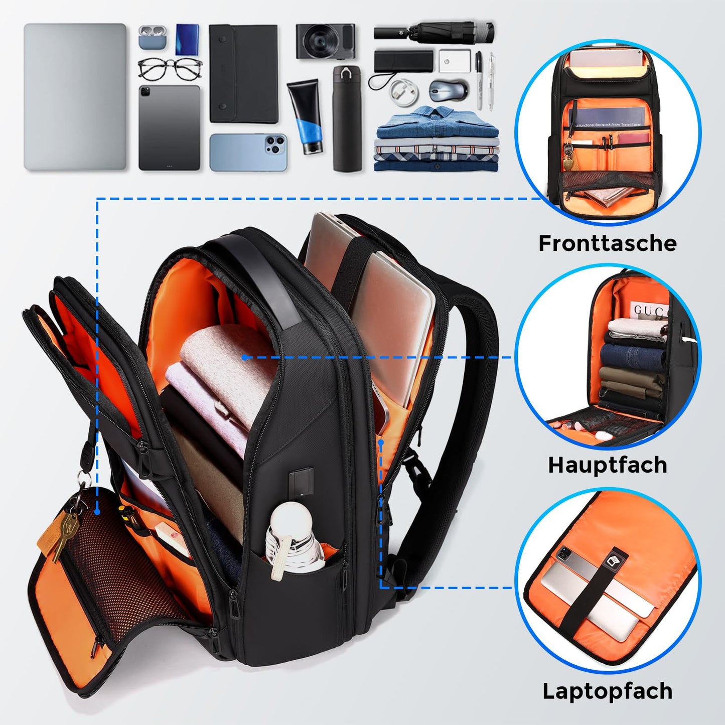 FENRUIEN Expandable Laptop Backpack Business Backpack Men Laptop Bag 17 Inch for Men and Women Girls Teenagers with Laptop Compartment USB Charging Port Backpack