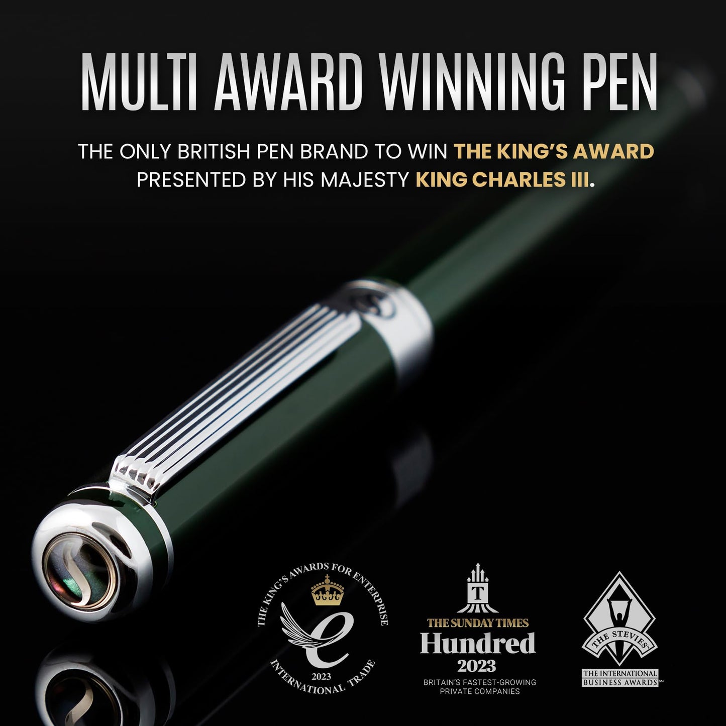 Scriveiner British Racing Green Personalized Pen - Stunning Green Lacquer Luxury, Chrome Finish, German Schmidt Nib (Medium), Best Engraved Fountain Pen Gift Set, Name Engraving