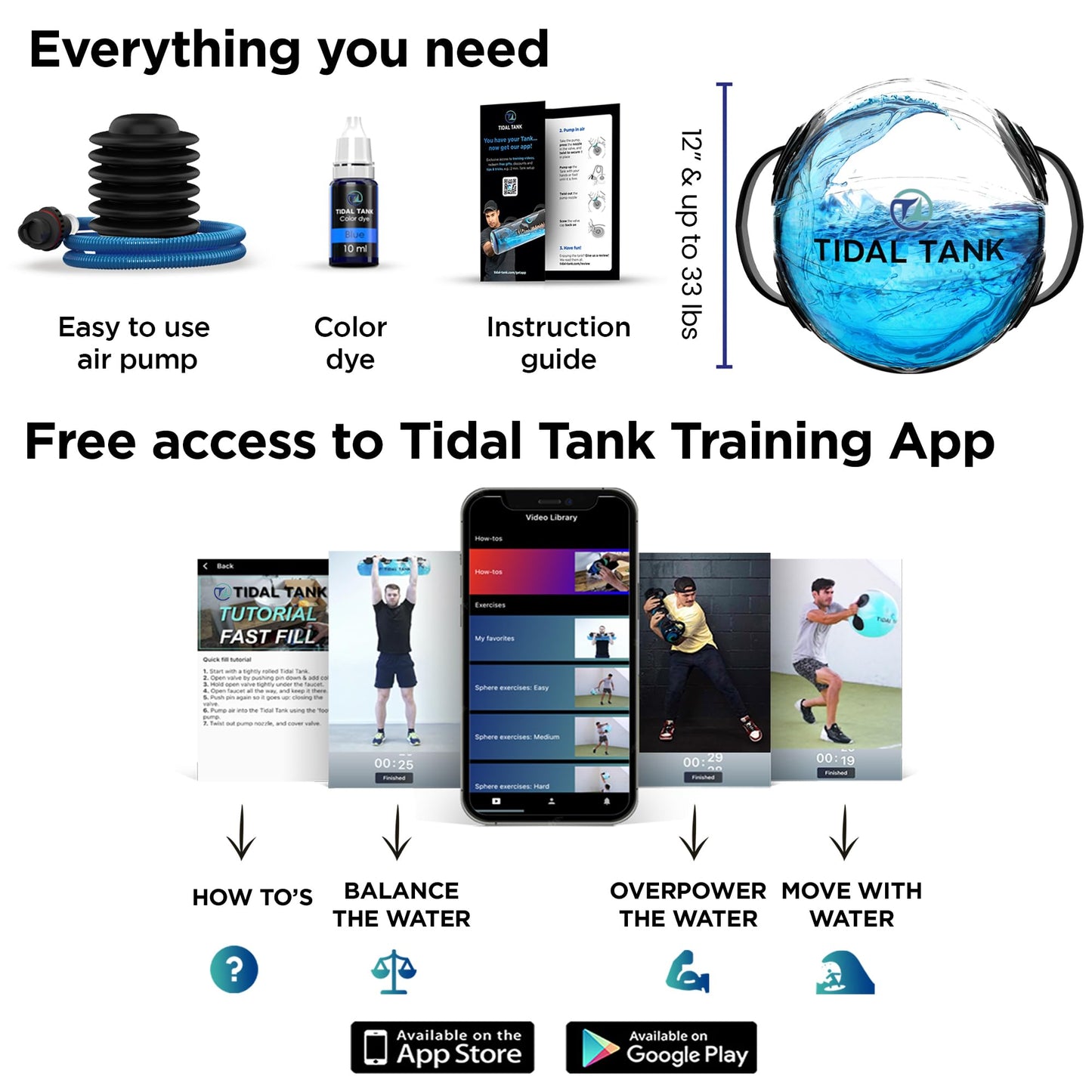 Tidal Tank - Sphere Mini Aqua Ball instead of a sandbag training power bag with water weight, Ultimate core and balance workout, up to 13 kg.