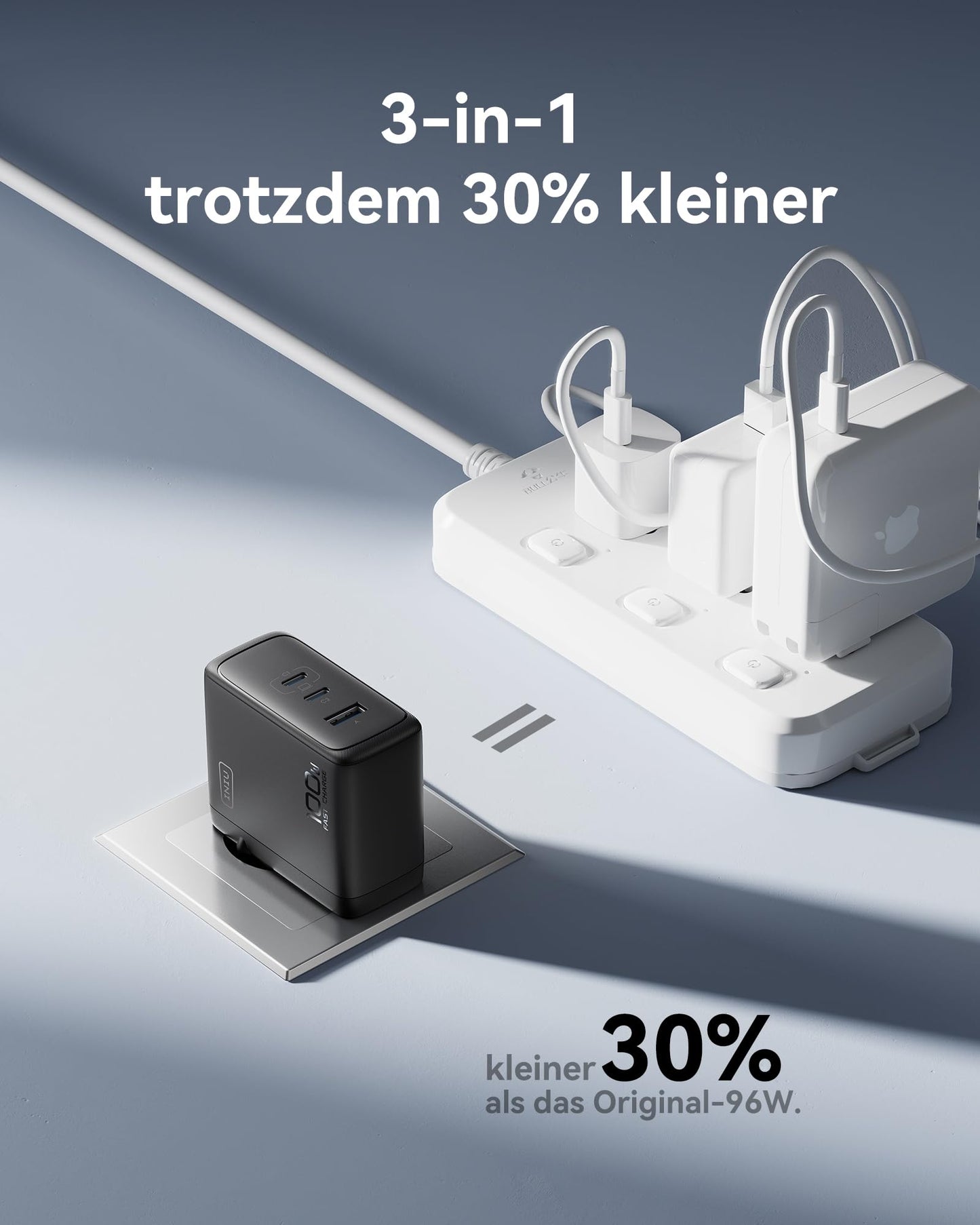 INIU 100W USB C Charger, Laptop Fast Charger with USB C Cable, GaN 3-Port Multiple Wall Charger for MacBook Air Pro, iPad, iPhone 17 16 15 Pro Max, Samsung Galaxy S25 S24 Ultra, Pixel, Switch 2, etc.