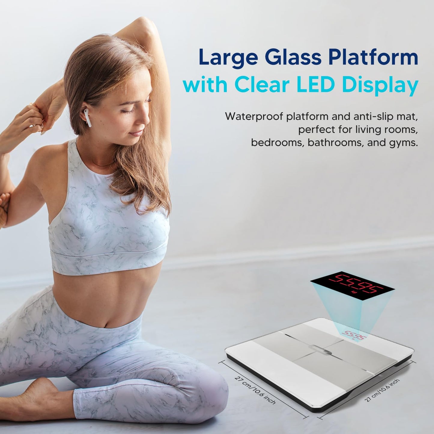 arboleaf Body Composition Scale, digital body fat scale with app and 13 body metrics 396lb/180kg, Bluetooth smart scale for BMI, body fat, muscle, protein, BMR, etc. (White)