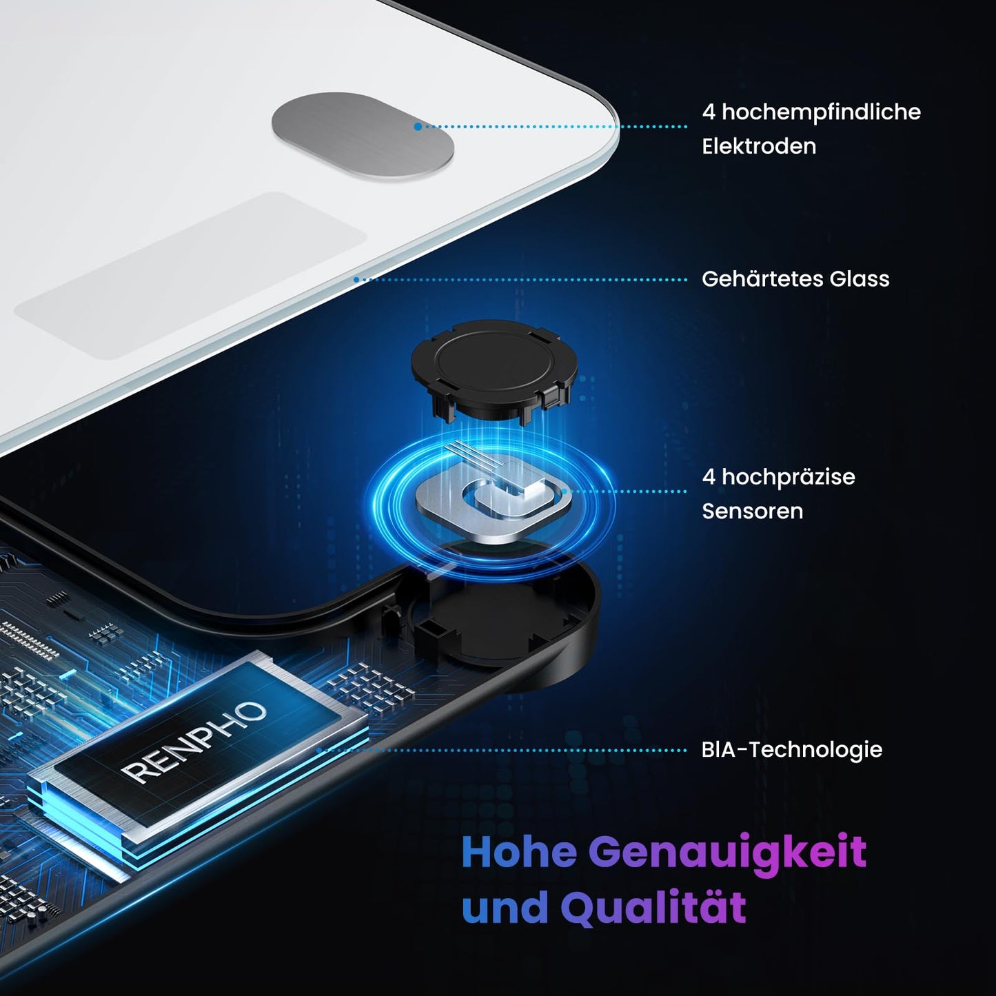 REPHO digital bathroom scale with Bluetooth, high-precision sensors, smart scale measuring body fat and muscle mass up to 180 kg/400 lbs.