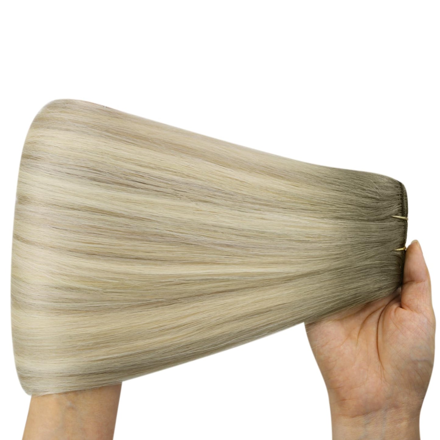 YoungSee blonde 45cm real hair weft for sewing in ash blonde ombre blond hair extensions double weft weave extensions for women 100g #SUN