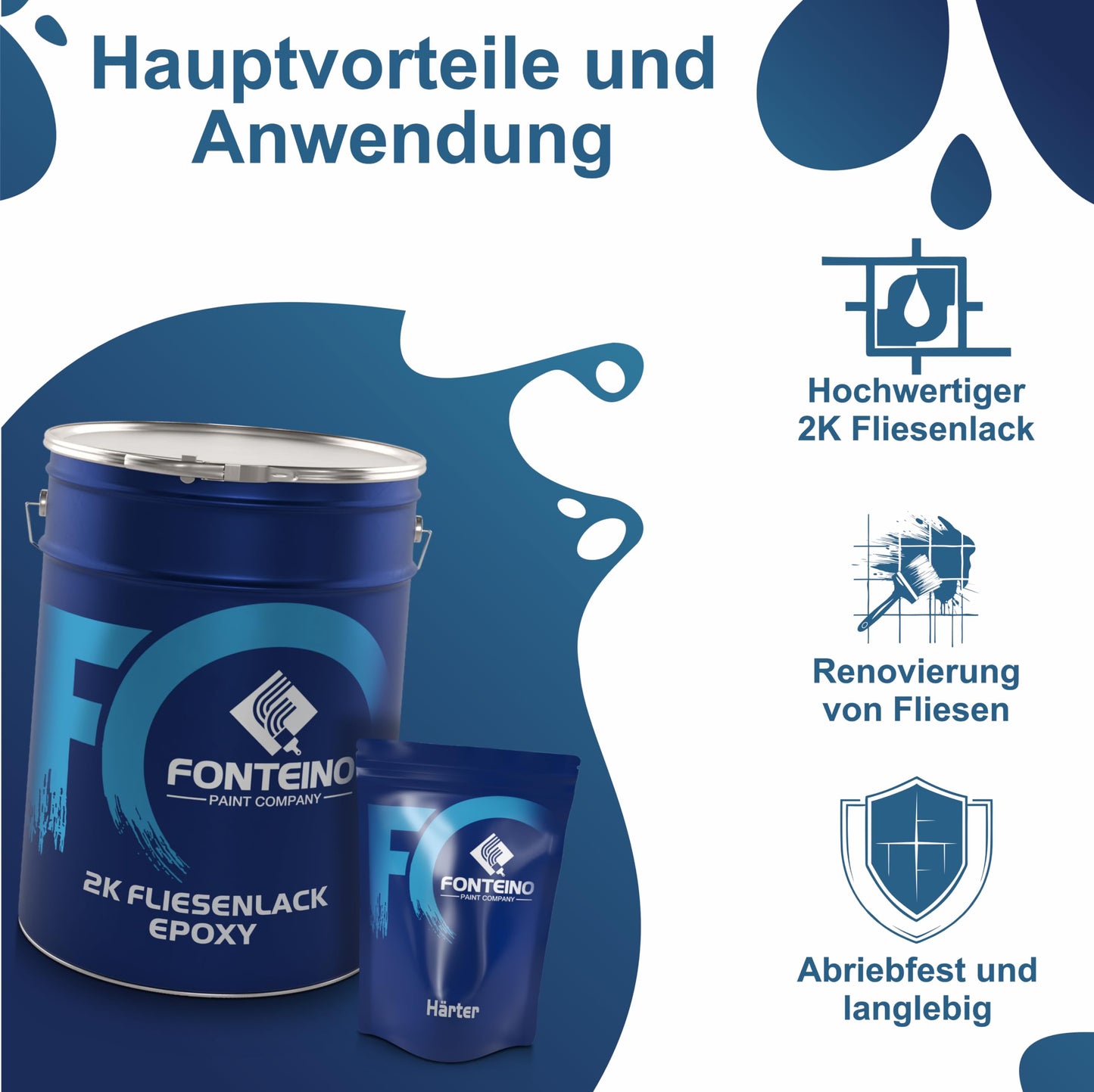 Fonteino 2K tile paint MATT White RAL 9010 for kitchen bathroom wall tiles floor tiles - 2.5Kg
