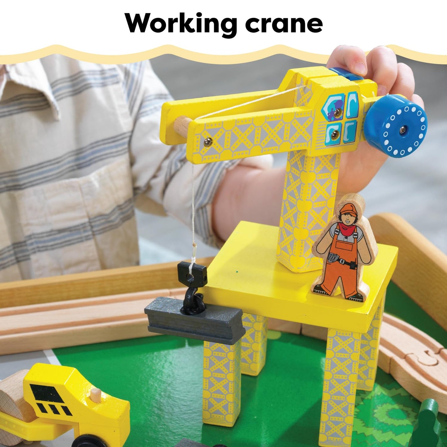 KidKraft Wood Train and Play Table Waterfall Mountain with storage box, train set with accessories and construction vehicles, airplane and train toys for children 3+ years old, 17850