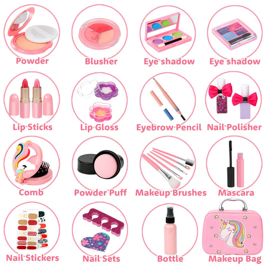 Flybay kids makeup set for girls, washable makeup for children, makeup case for girls, elementary school kids makeup kit, birthdays, Christmas gifts for kids 3, 4, 5, 6, 7, 8, 9, 10 years old.