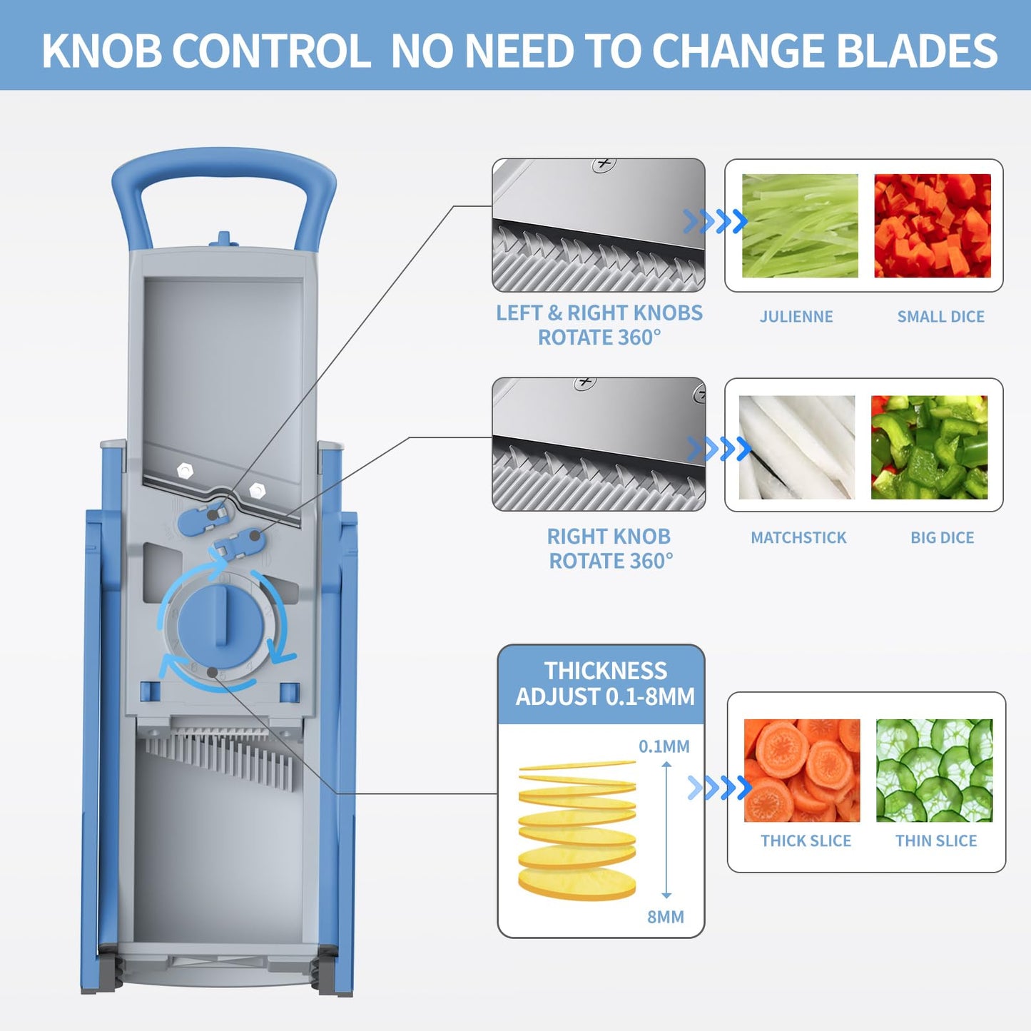 QYKIC Vegetable Cutter, ONCE FOR ALL Adjustable Vegetable Slicer Genius Mandoline Vegetable Slicer Potato Slicer Onion Slicer (Blue)