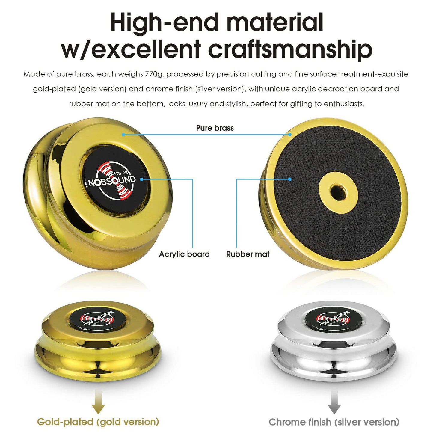 Turntable Disc Record Weight Stabilizer - Nobsound Record Weight Clamp Stabilizer in pure brass for LP Turntable Record Player (STB-05) (Gold)