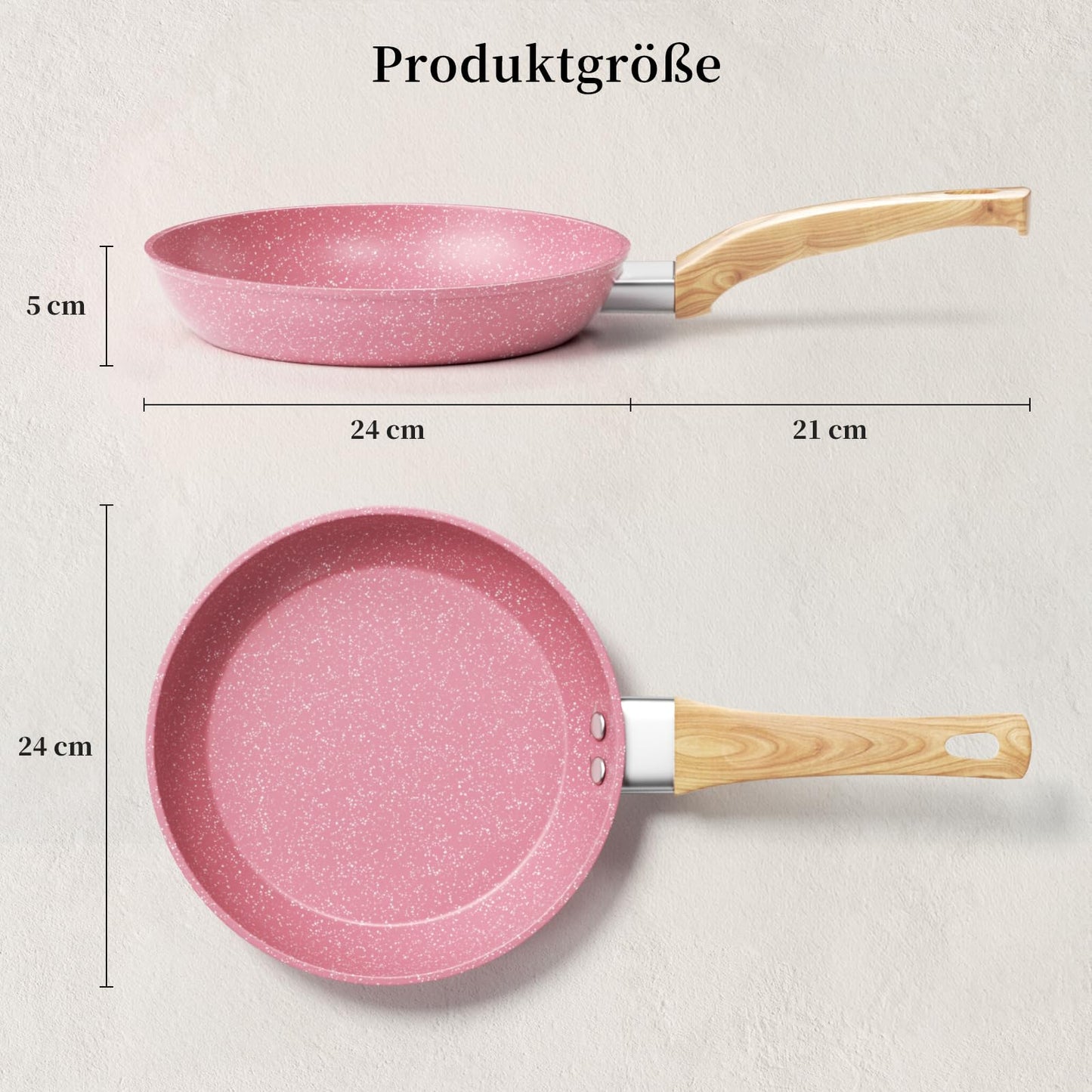 Innerwell 24 cm non-stick frying pan, induction pan with ceramic coating, professional quality omelette pan, healthy granite pan, oven-safe, PFOA-free, pink.