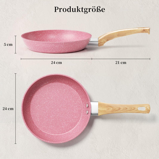 Innerwell 24 cm non-stick frying pan, induction pan with ceramic coating, professional quality omelette pan, healthy granite pan, oven-safe, PFOA-free, pink.