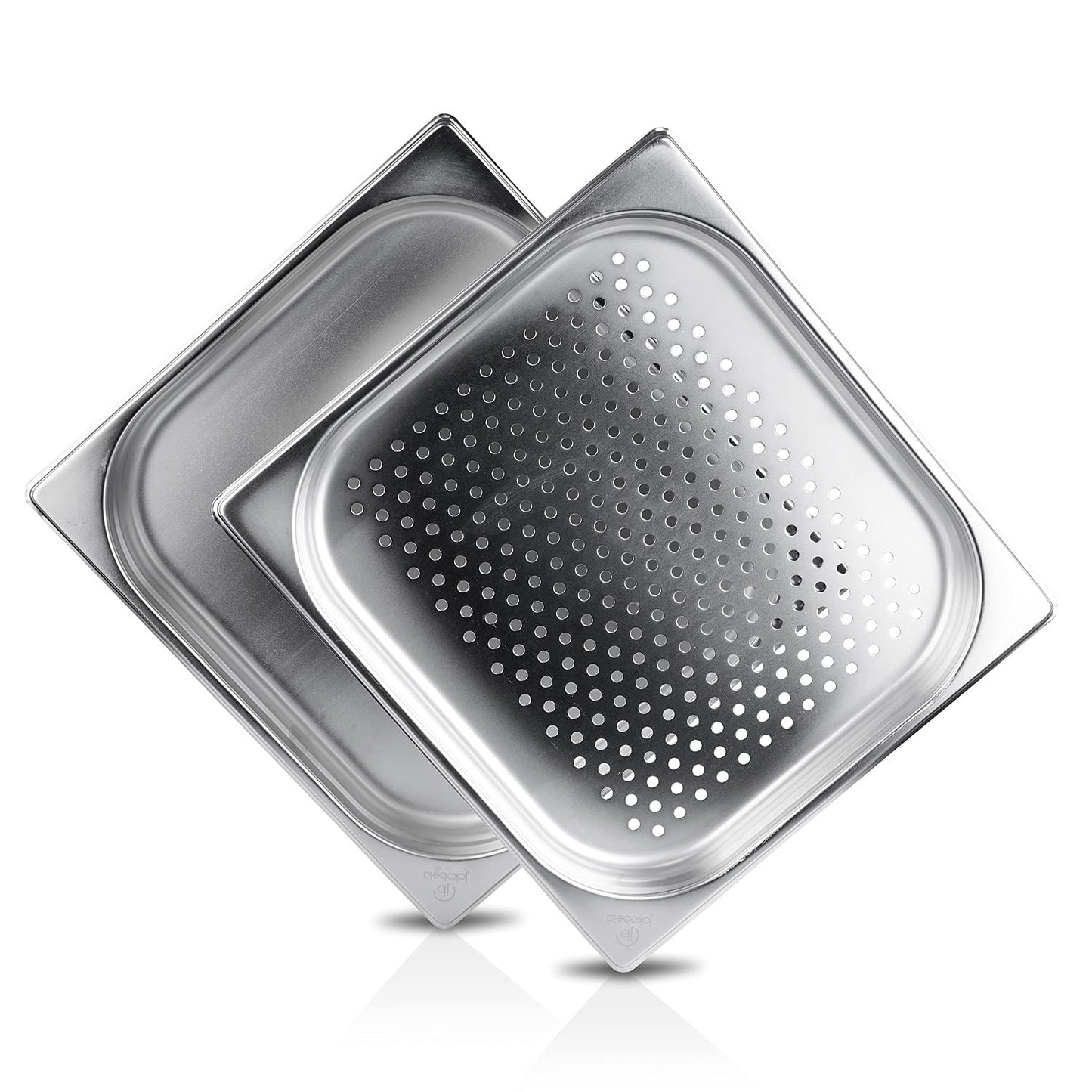 jokobela 2-piece GN container set :: 1x perforated / 1x non-perforated :: suitable for Gaggenau, Miele, and Siemens steam ovens (stainless steel, dishwasher safe, GN 2/3, W 32.5 x L 35.4 x 40mm deep)