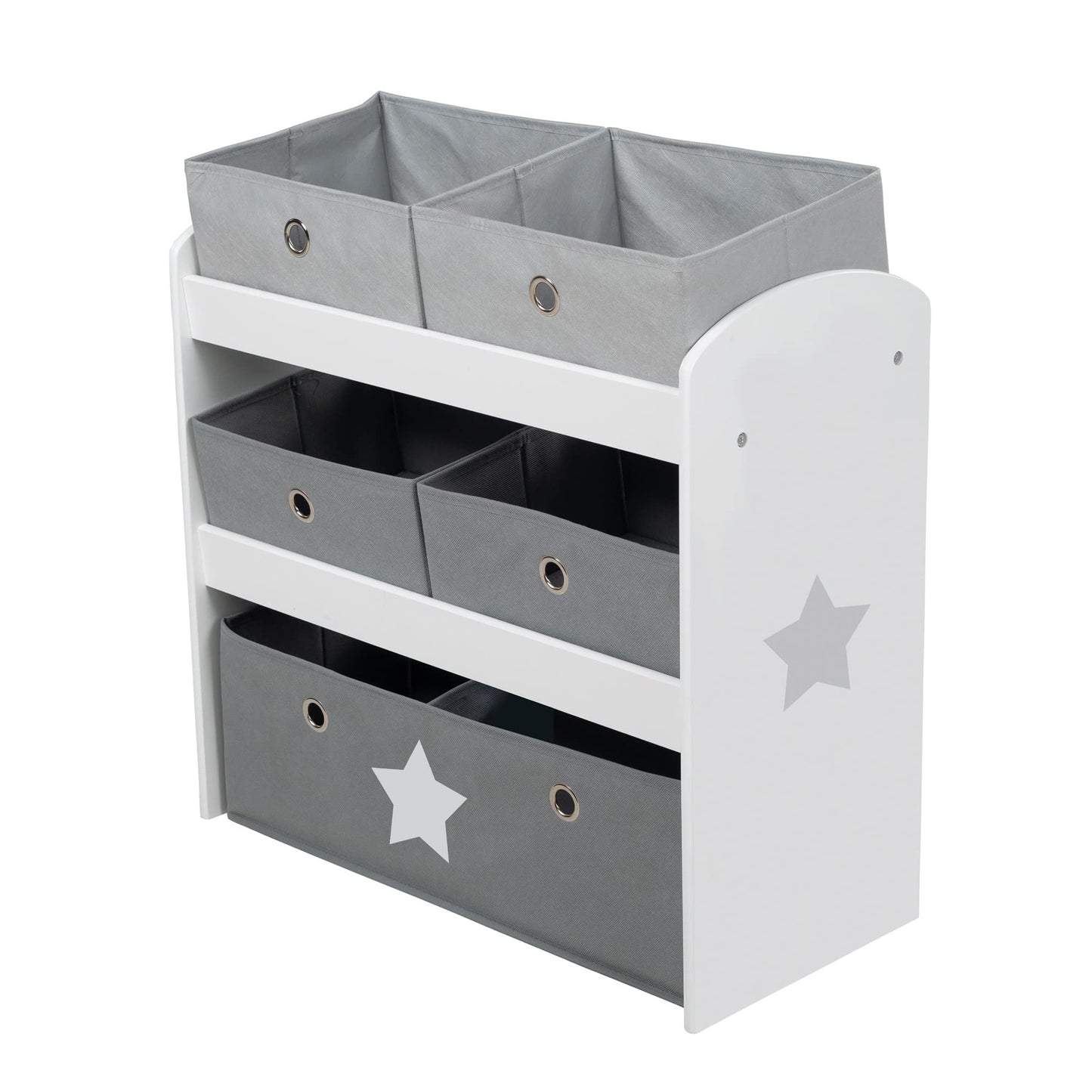 Roba Play Shelf Stars - Toy Shelf for Children's Room with 5 Fabric Boxes - with Star Motif - Storage Shelf for Boys and Girls - White Wood