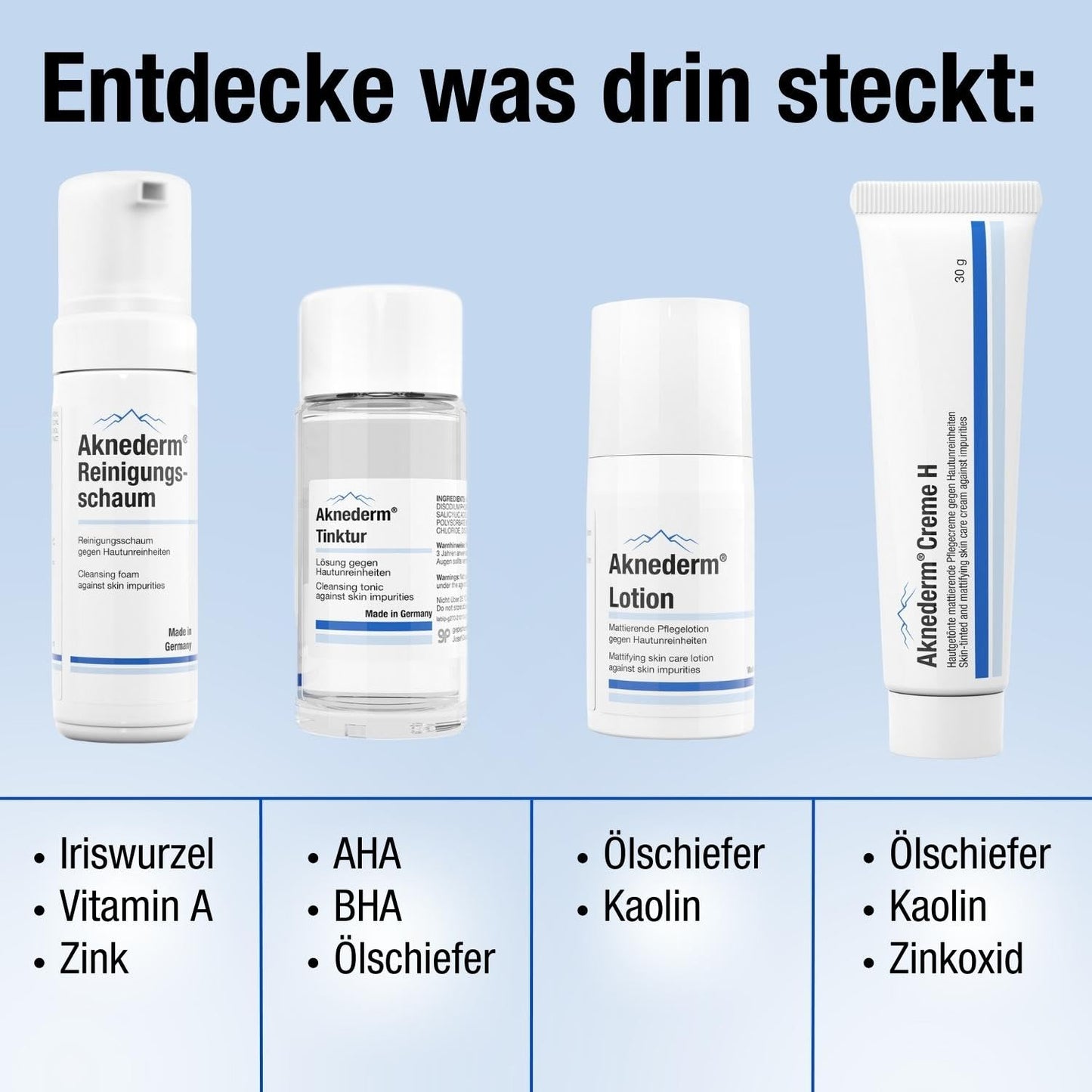 aknederm Premium Set for normal skin - set with tincture/cleansing foam/lotion/cream & cleansing pads - natural Skincare Set - perfect for acne treatment 780g