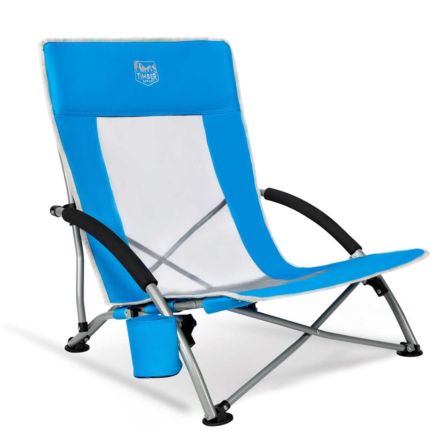 TIMBER RIDGE Beach Chair Foldable Lightweight Camping Chair with Low Chair Legs Breathable Mesh Backrest Blue 150kg Load-bearing