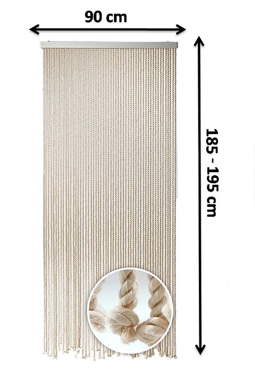 Kobolo rope curtain MARITIME | 90x185 cm | 54 strands | beige | decorative, handmade door curtain | maritime string curtain as a fly screen & privacy for balcony, terrace & windows