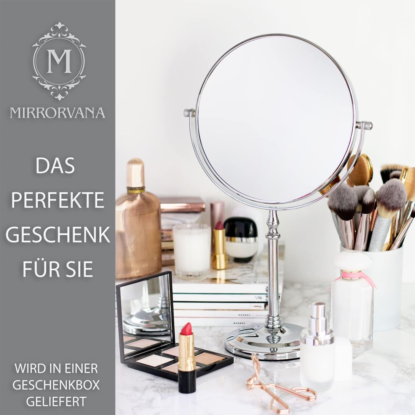 Mirrorvana cosmetic mirror with 10x magnification, double-sided tabletop mirror 360° swivel, makeup mirror 10x and 1x for bathroom, standing mirror 20 cm