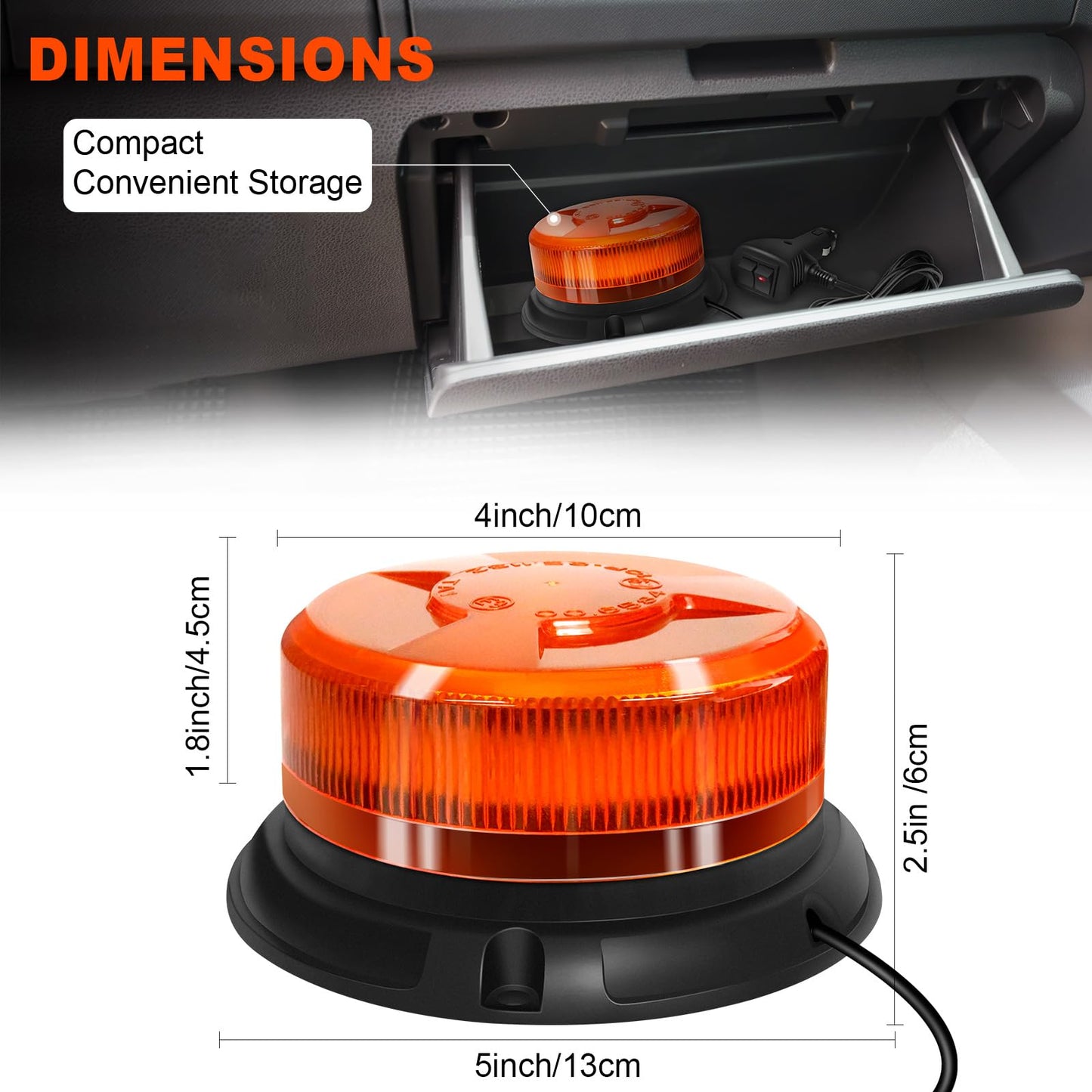 AnTom 360 beacon 9 flash modes 12V 24V Yellow Warning light LED magnet with 3 meters cable for car truck tractor golf cart SUV