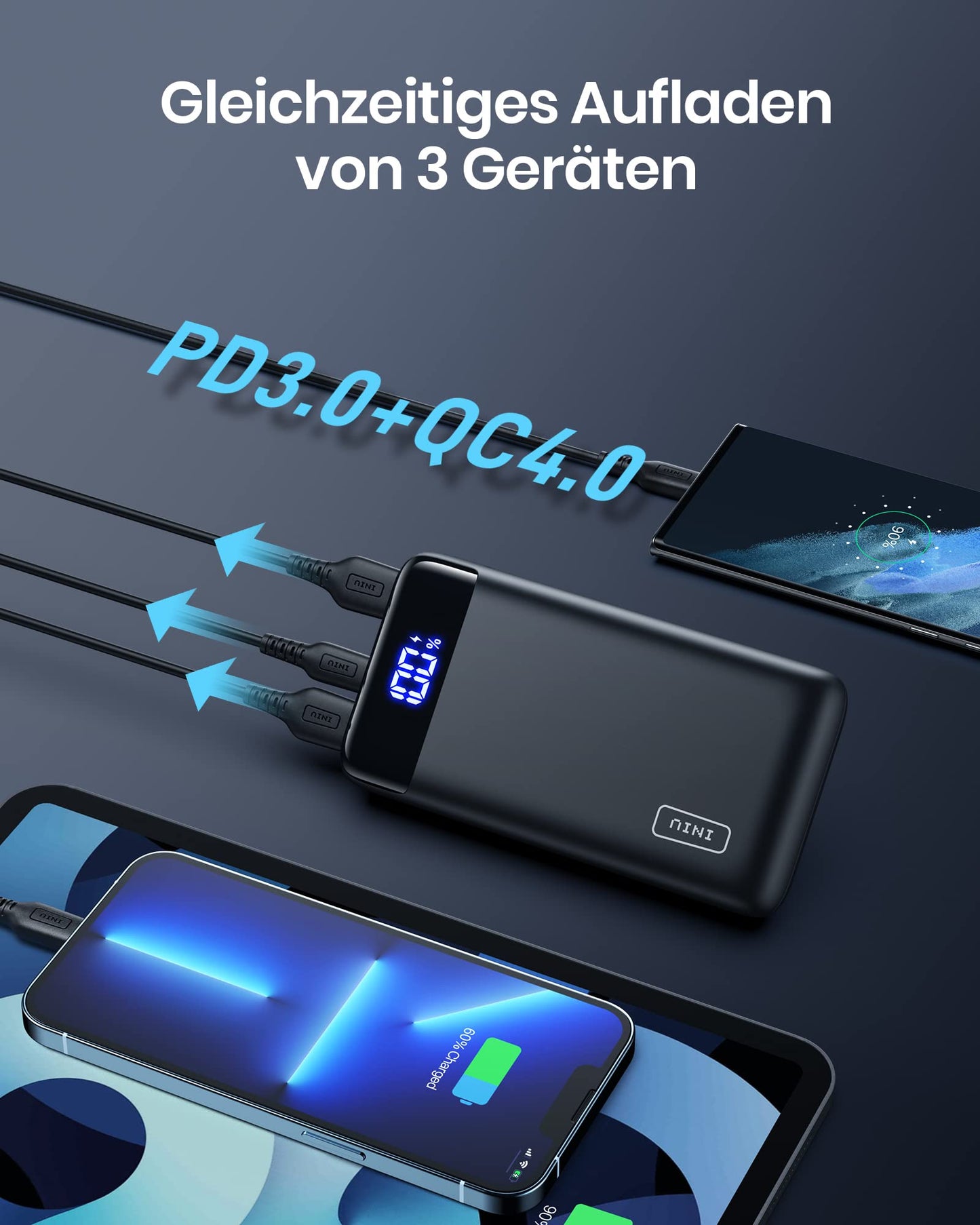 INIU Power Bank, 22.5W mini but powerful 20000mAh power bank (USB C input & output), PD 3.0 QC 4.0 external portable chargers with LED display, compatible with iPhone 16 15 14 13 12 Pro Max Samsung iPad Huawei