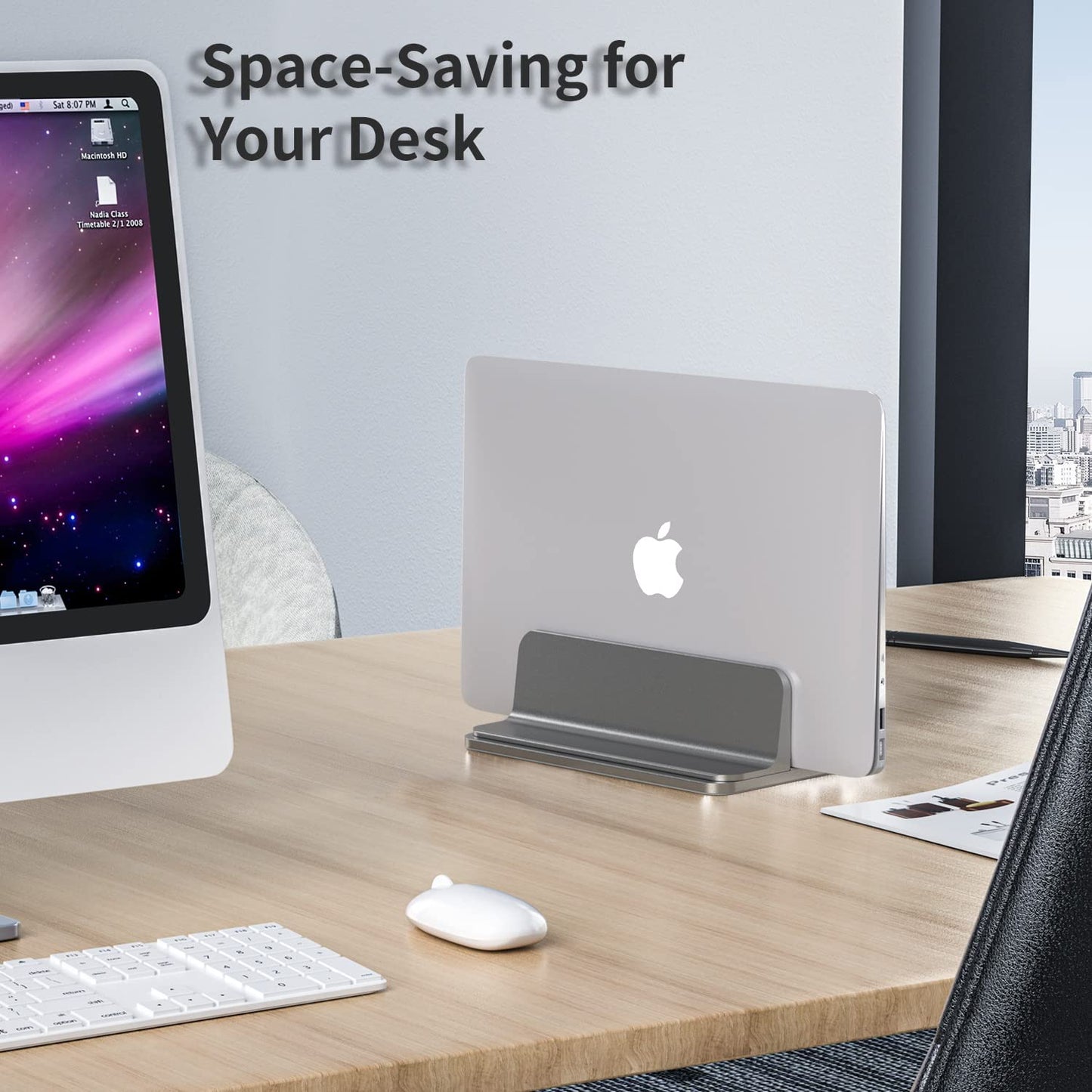 Bewahly Vertical Laptop Stand, Aluminum Adjustable Notebook Stand Space-saving Holder for MacBook Pro/Air, iPad, Samsung, Huawei, Surface, Dell, HP, Lenovo, and other (Gray)