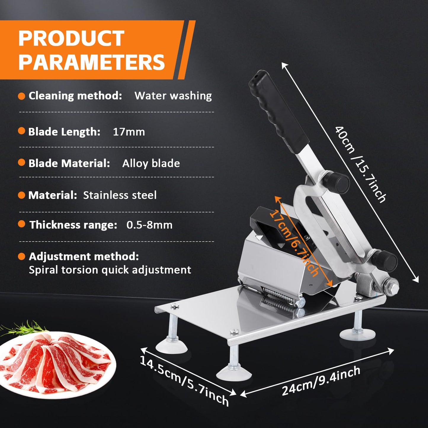 BAOSHISHAN Manual Frozen Meat Slicer 0.5-8mm Adjustable Thickness Meat Slicing Machine for Hotpot Preparation