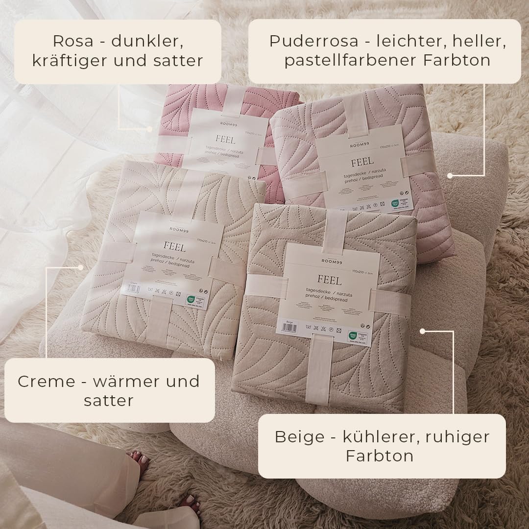ROOM99 Elegant Powder Pink Throw Blanket 170 x 210 cm, versatile for bed or sofa. Quilted in a stylish velvet design, perfect as a bedspread.