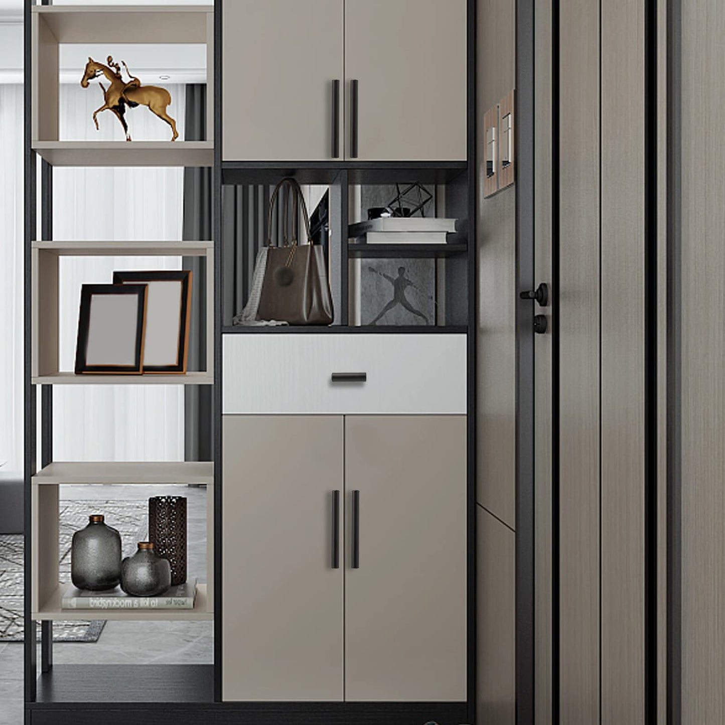 25 pieces of kitchen handles in black with 128mm hole spacing. Handles for kitchen cabinets, furniture handles, black cabinet handles, stainless steel furniture handles, kitchen handles, door handles for the kitchen.