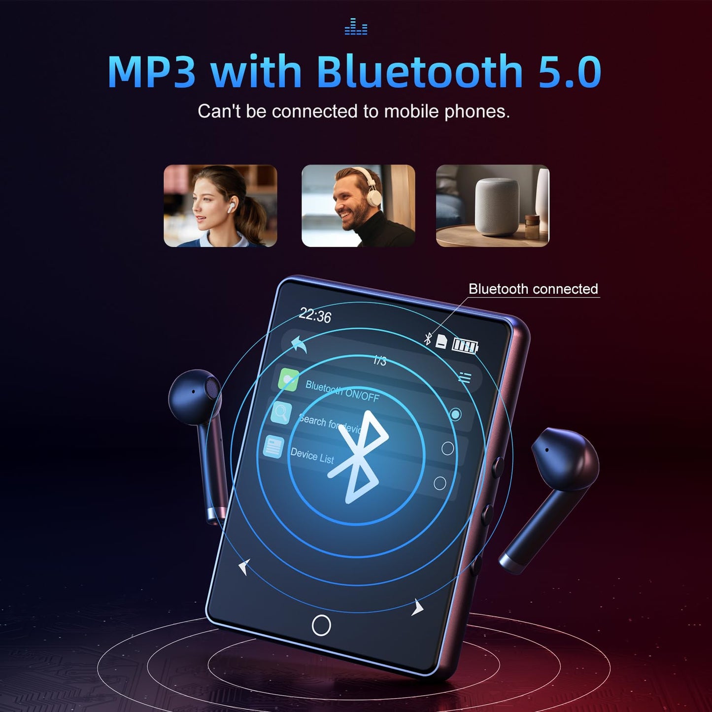 64GB MP3 Player Bluetooth 5.0, Oilsky Kids MP3 Player with Headphones, 2.8" Touchscreen Music Player with Speaker, Portable MP3 Digital Audio Player with FM Radio, E-Book (Black)
