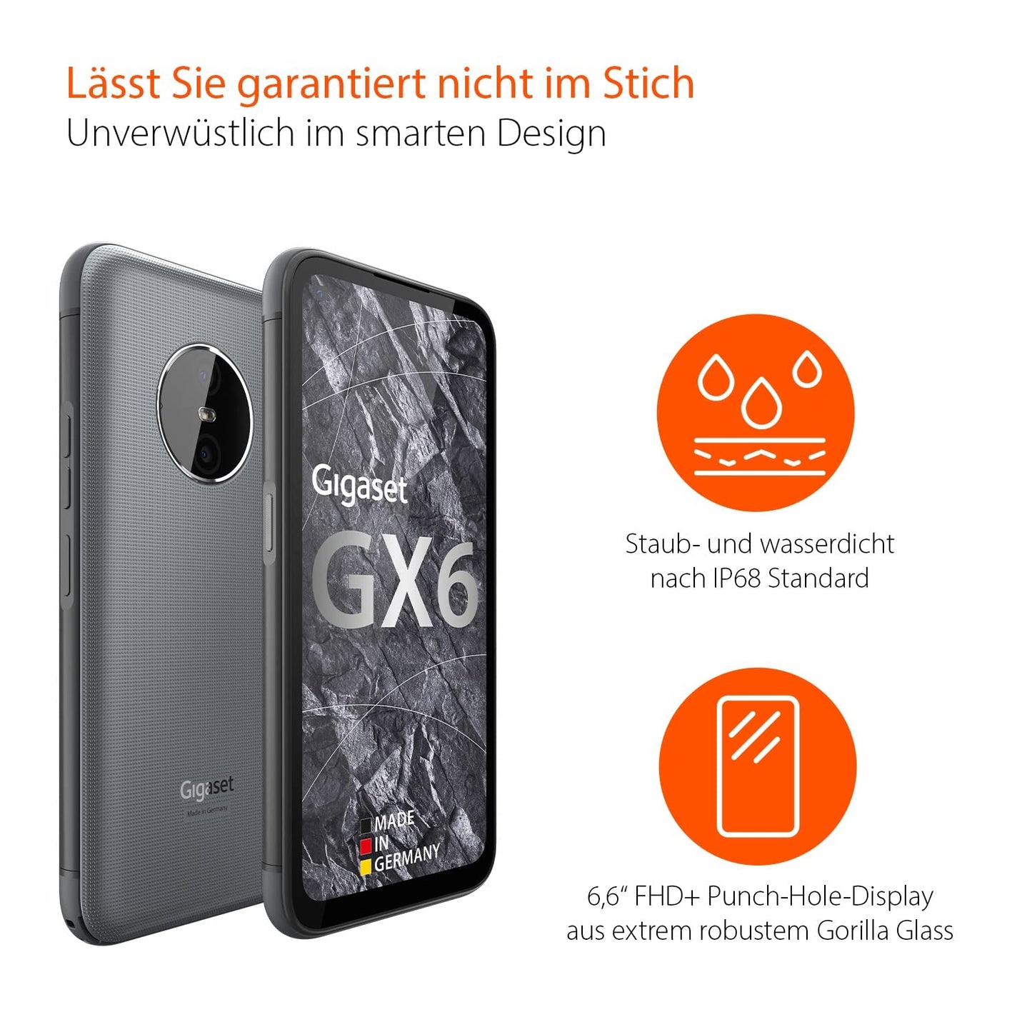 Gigaset GX6 - Outdoor 5G Smartphone - Military standard - dust & waterproof IP68 - 6.6" FHD+ display with Gorilla Glass - 128GB+6GB RAM - 50MP camera - Fast charging, Made in Germany, Titanium Grey