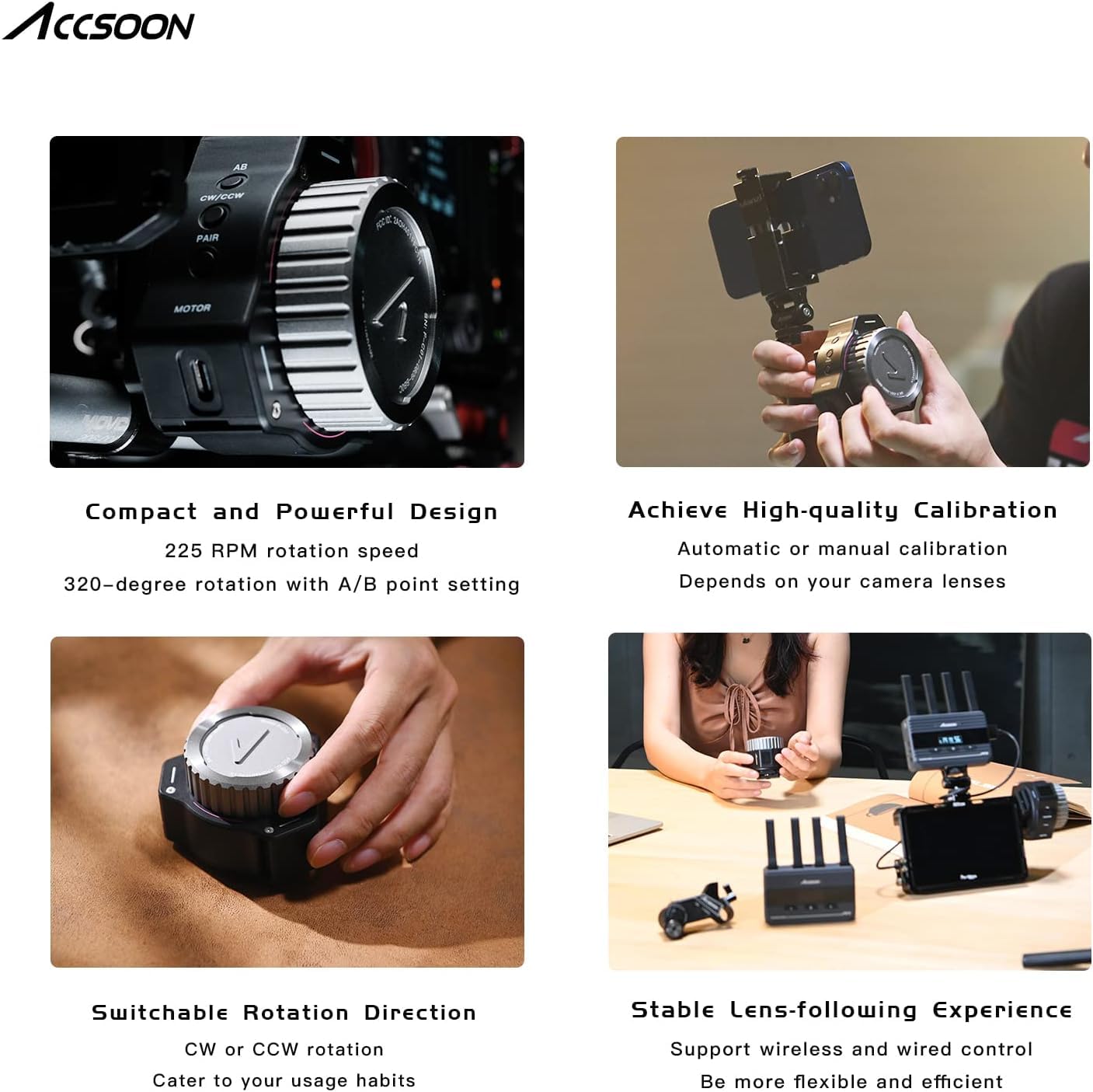 Accsoon F-C01 Wireless Follow Focus System with FHSS Technology, A/B Stops, 350ft/100m Range, Snap-on Gear Belt for DSLRs and Mirrorless Cameras, Compatible.