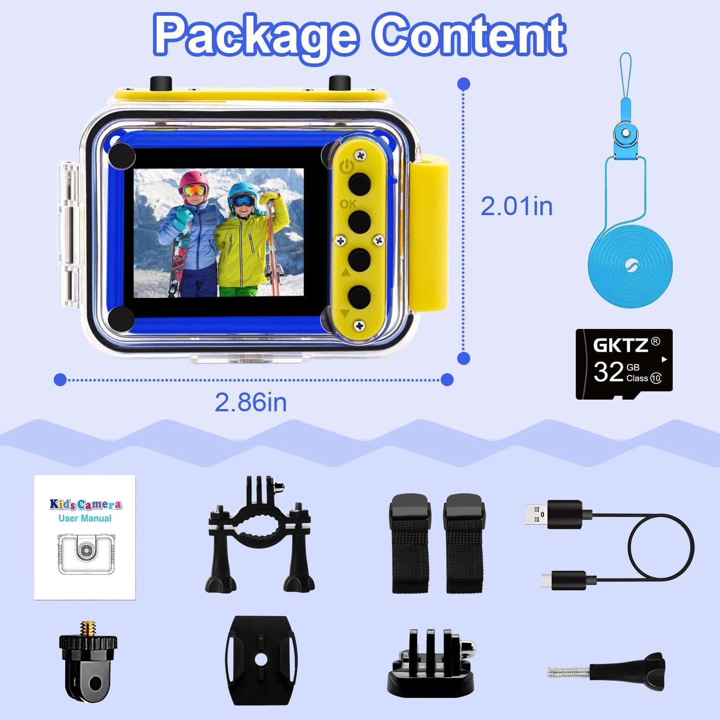 GKTZ Kids Camera waterproof, underwater camera - camera for kids with 32GB SD, 1080P digital camera toy for ages 3-12 (Dark Blue)