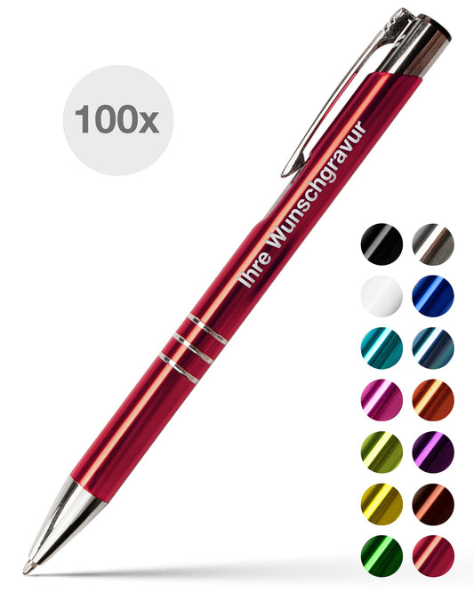 #teamludorf 100x Metal Ballpoint Pens with Custom Engraving - Personalized Pens - Pen with Name - 14 Colors & 20 Font Styles - 100 Pieces - Red